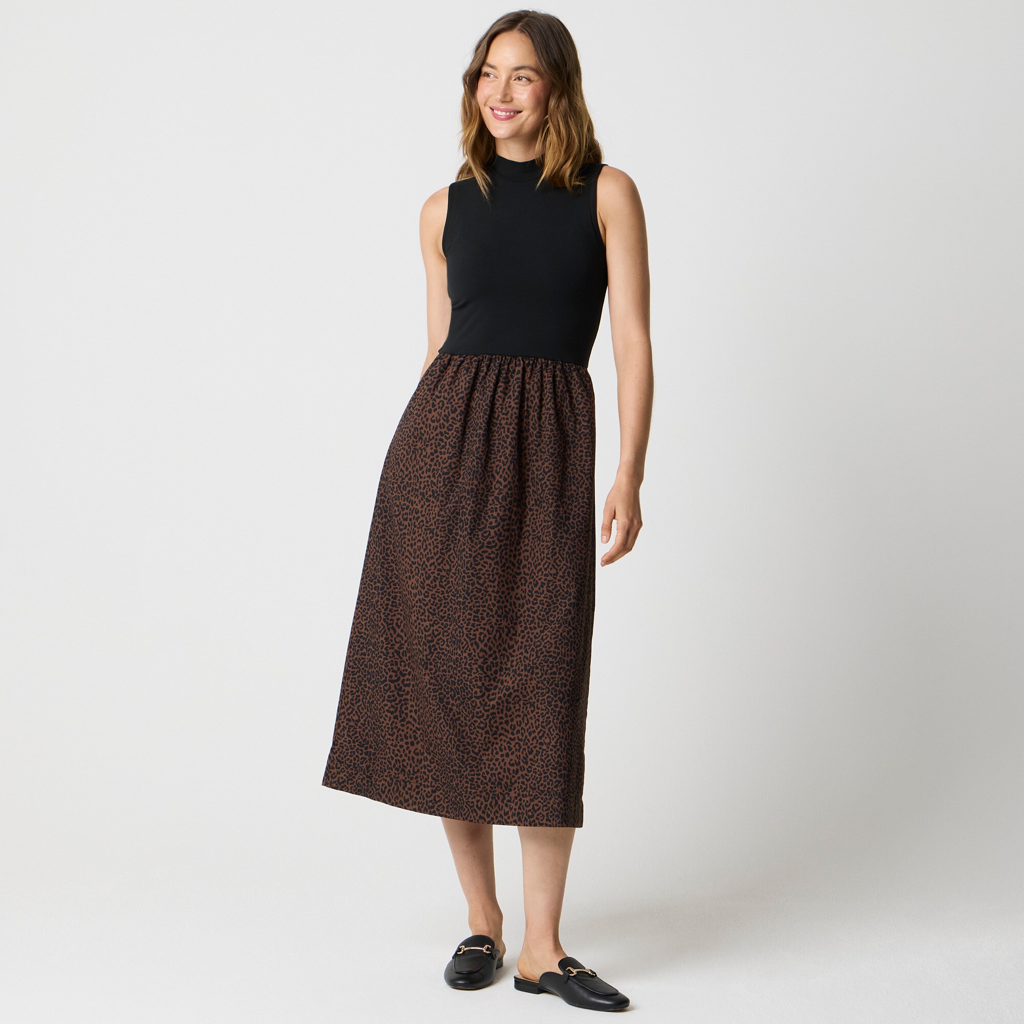  Petite printed mockneck knit mixed-media dress