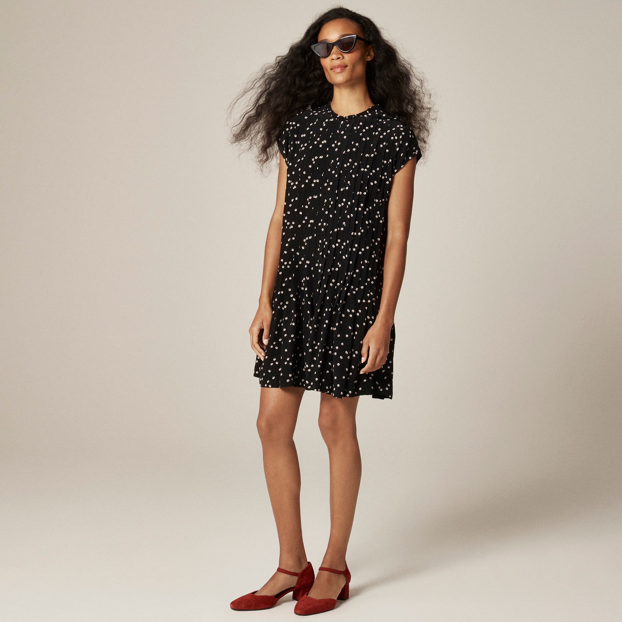 Pintuck Shift Dress In Midnight Floral Print For Women | J.Crew