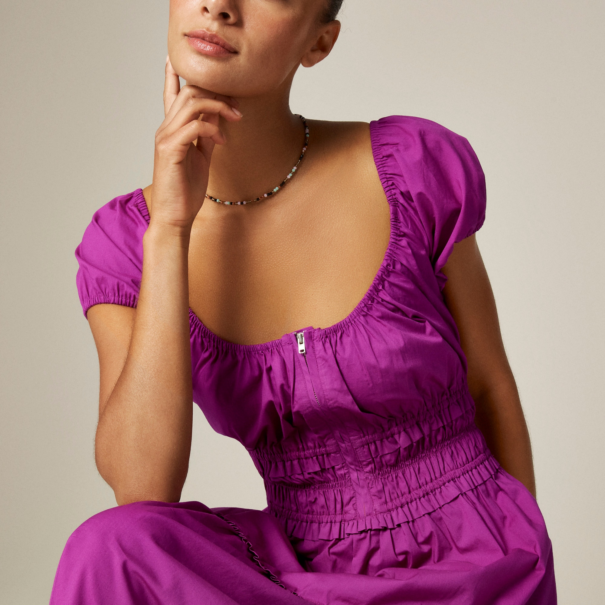 Tiered midi dress in cotton poplin