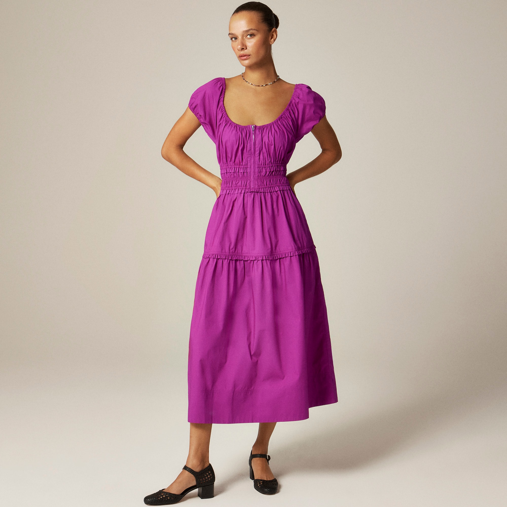 Tiered midi dress in cotton poplin