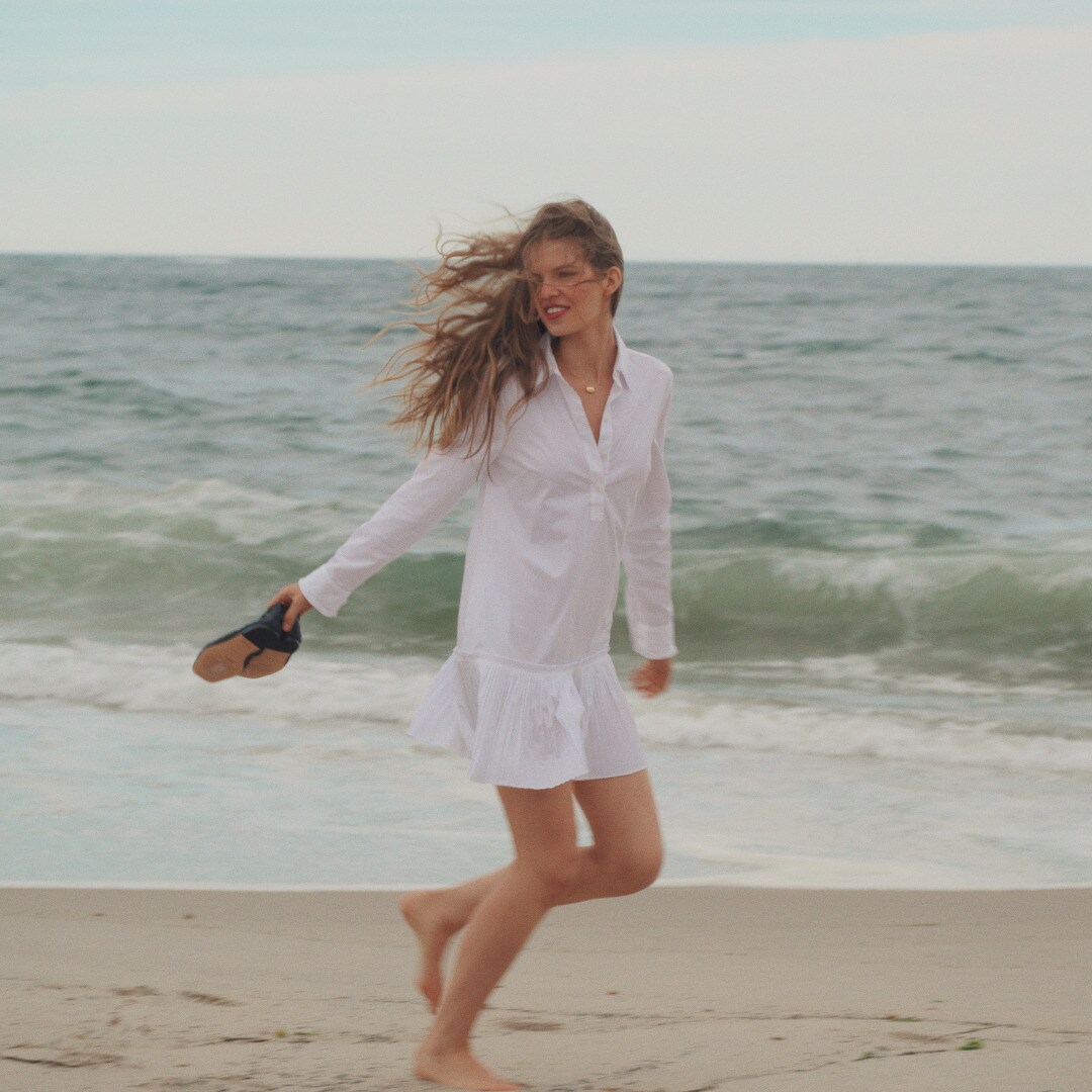 Amelia long-sleeve shirtdress in cotton poplin