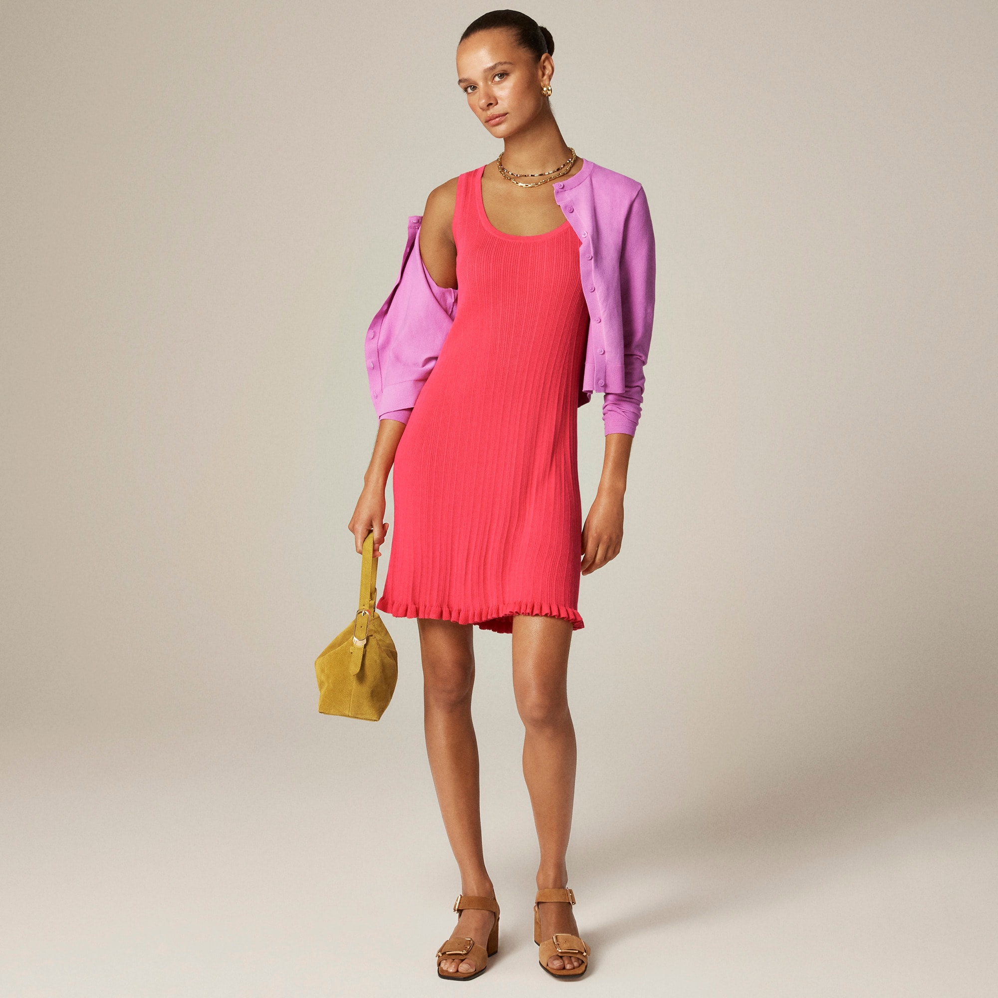Ruffle-trim sweater-dress in premium ultra-fine cotton