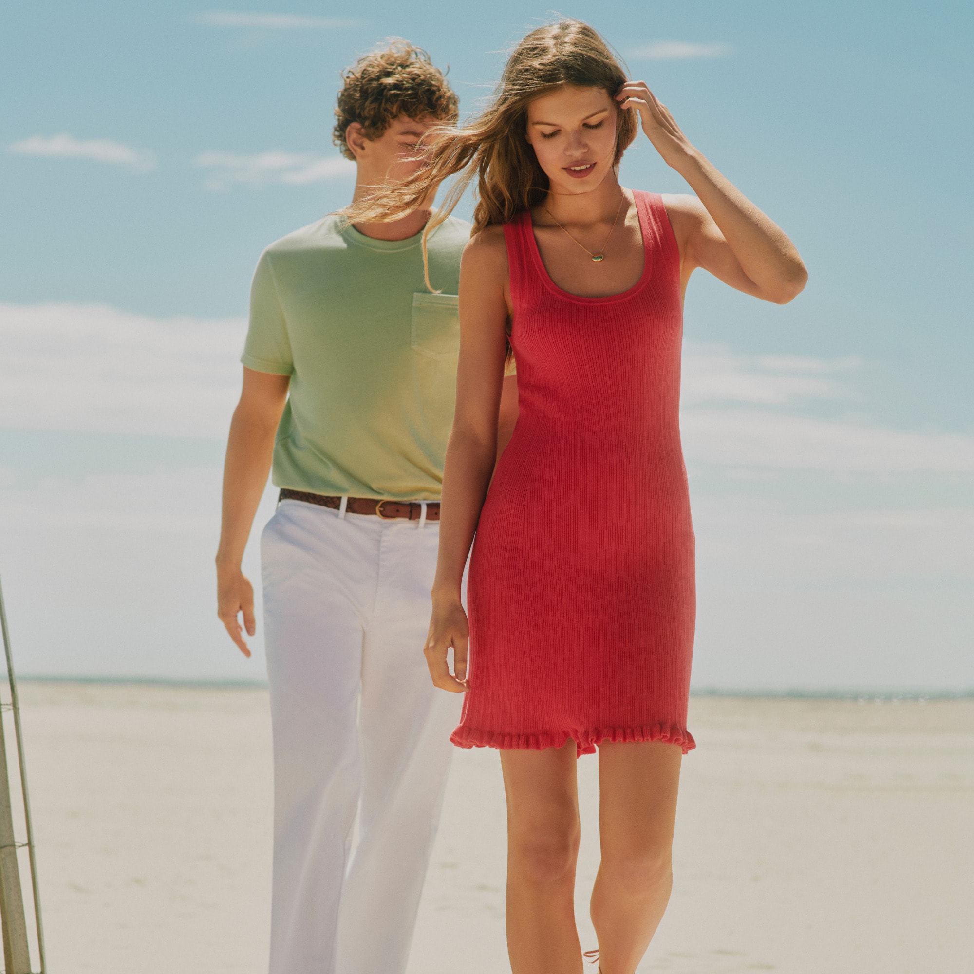 Ruffle-trim sweater-dress in premium ultra-fine cotton