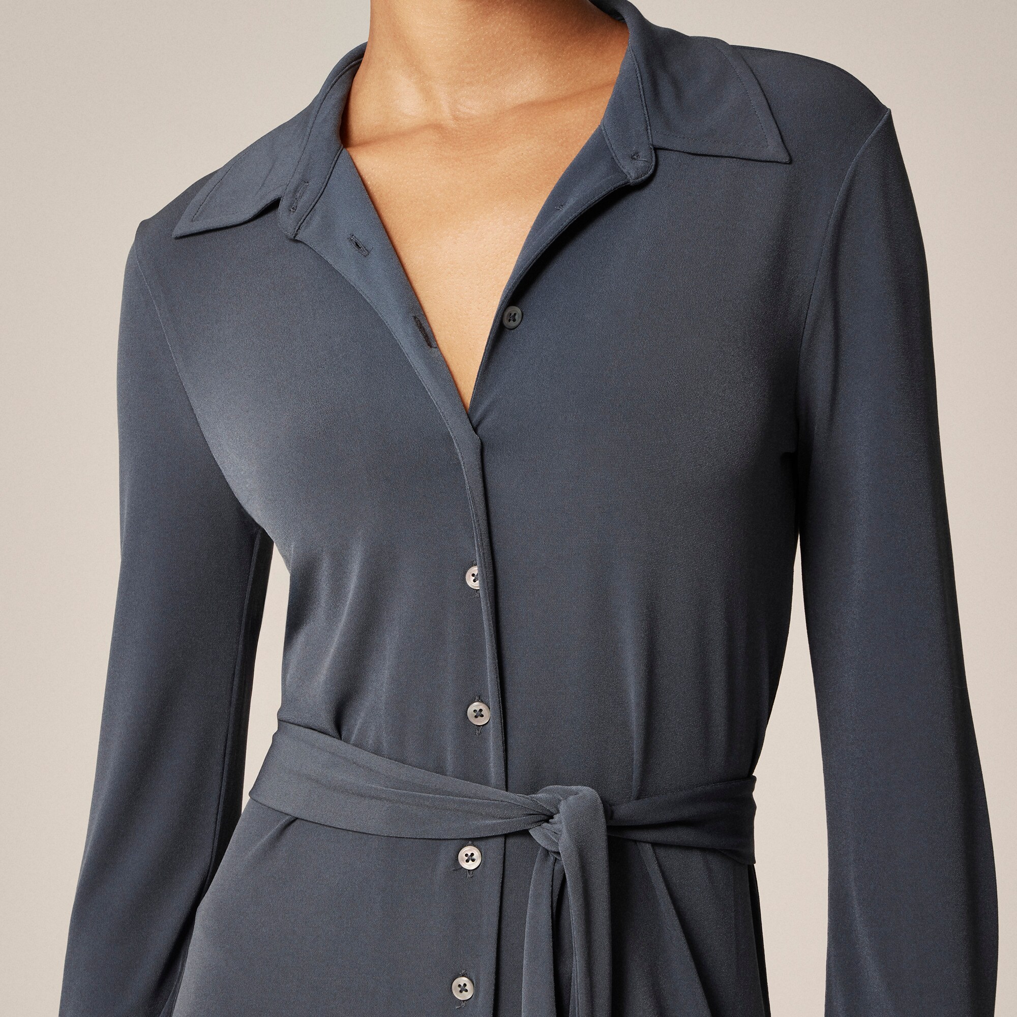 Midi shirt-dress in matte jersey - thumbnail 2