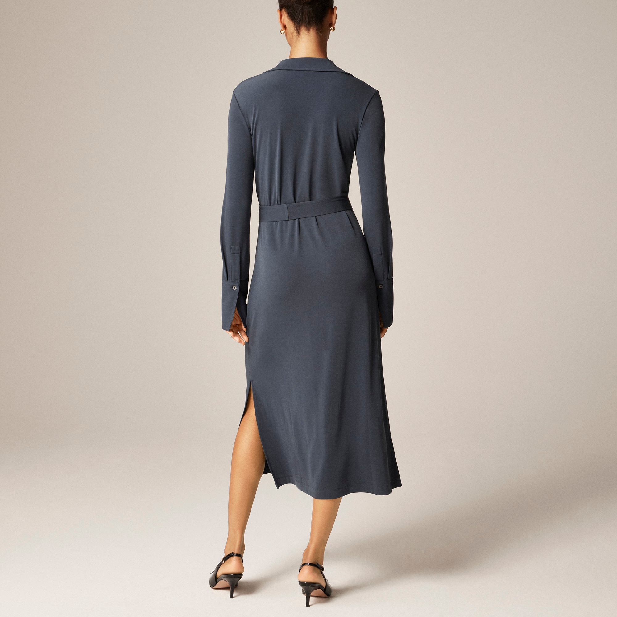 Midi shirt-dress in matte jersey