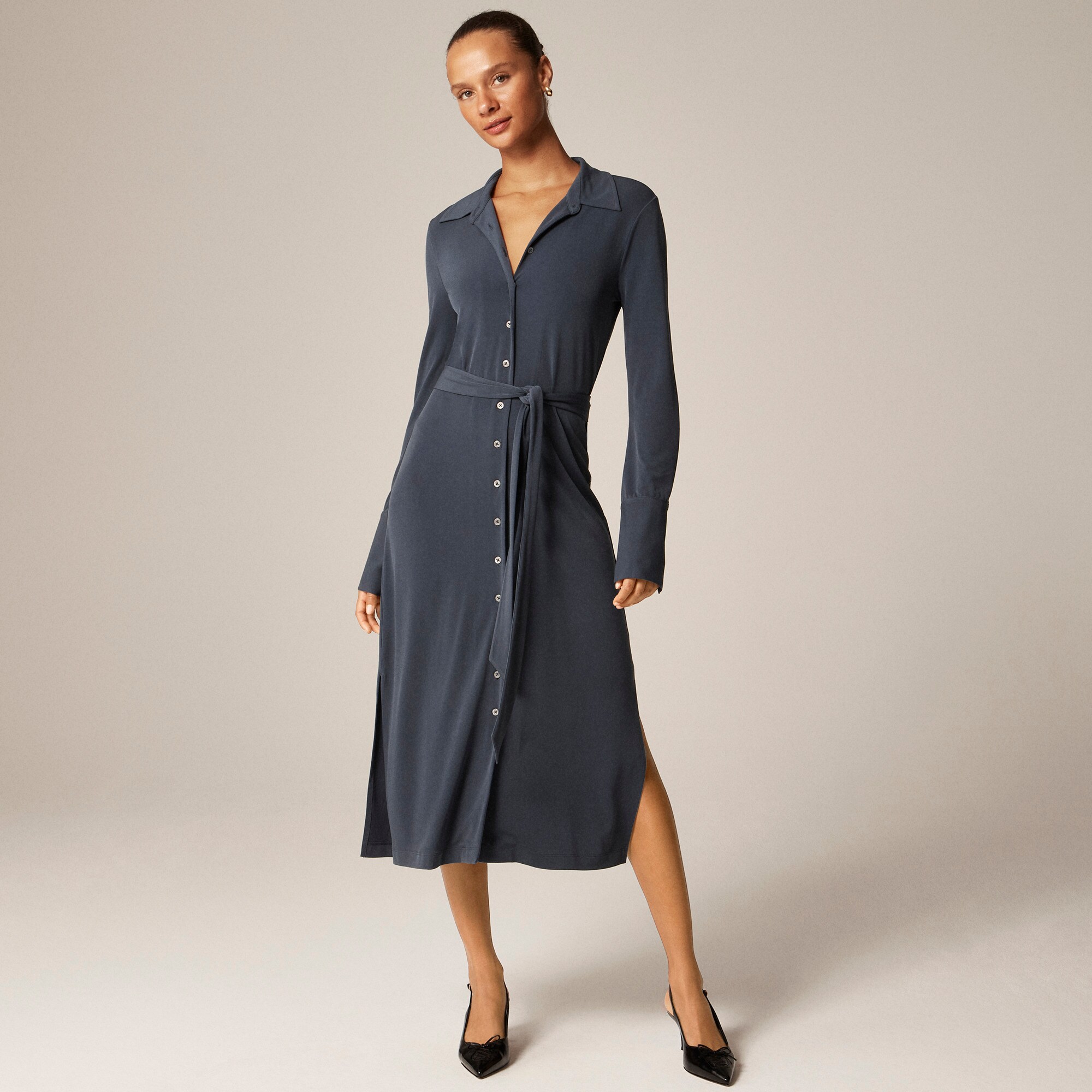  Midi shirt-dress in matte jersey