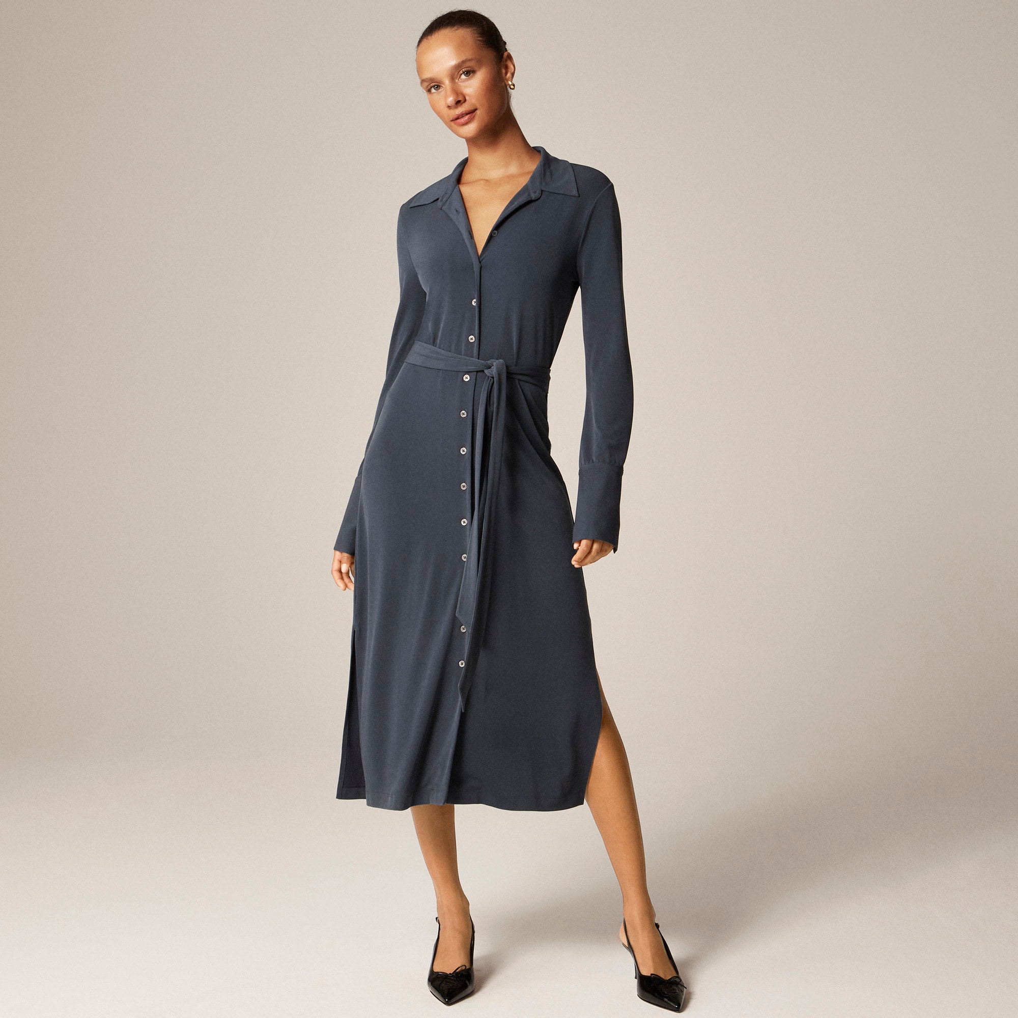 Midi Shirt-dress In Matte Jersey For Women | J.Crew, image size:1600x2000
