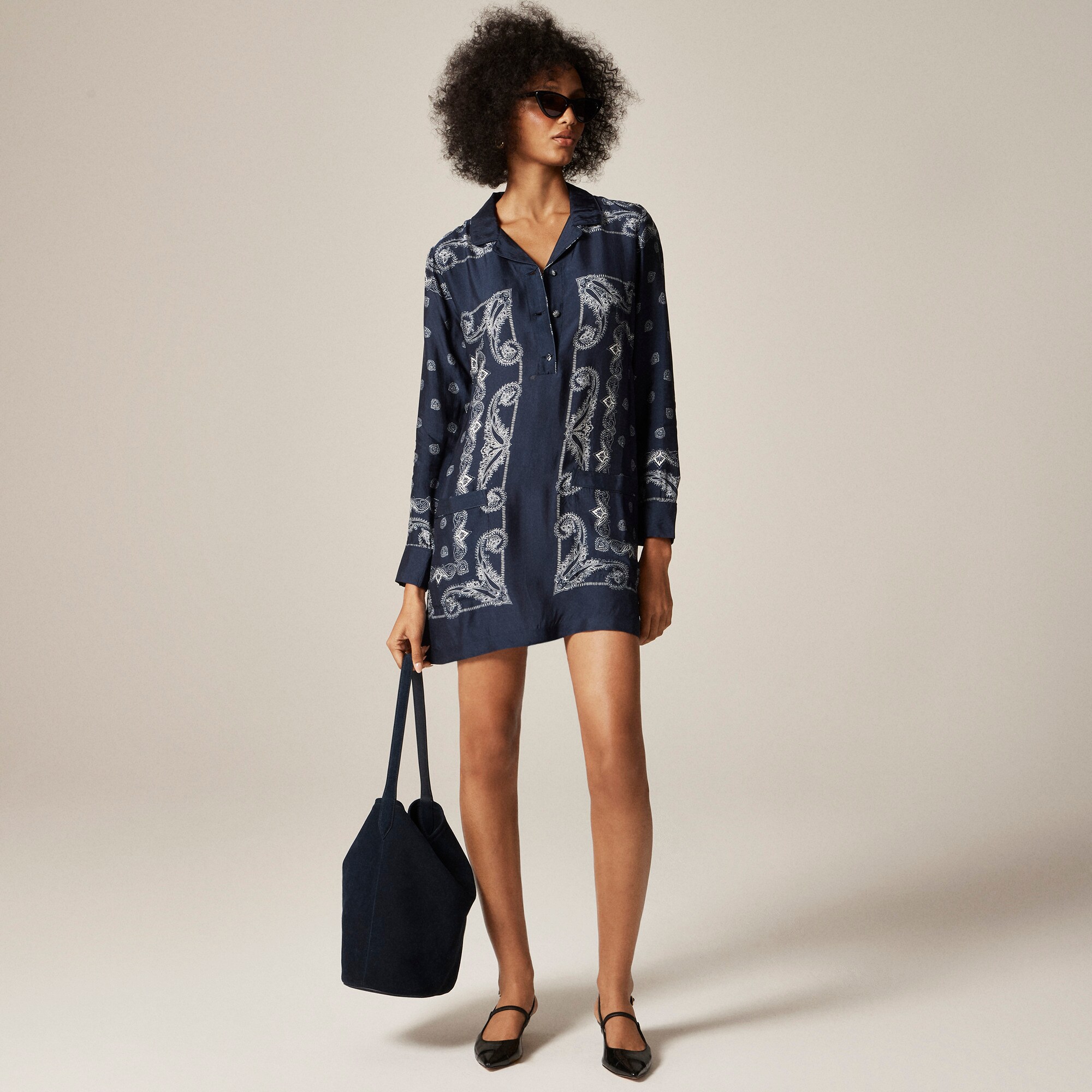 Relaxed-fit shirt-dress in bandana print