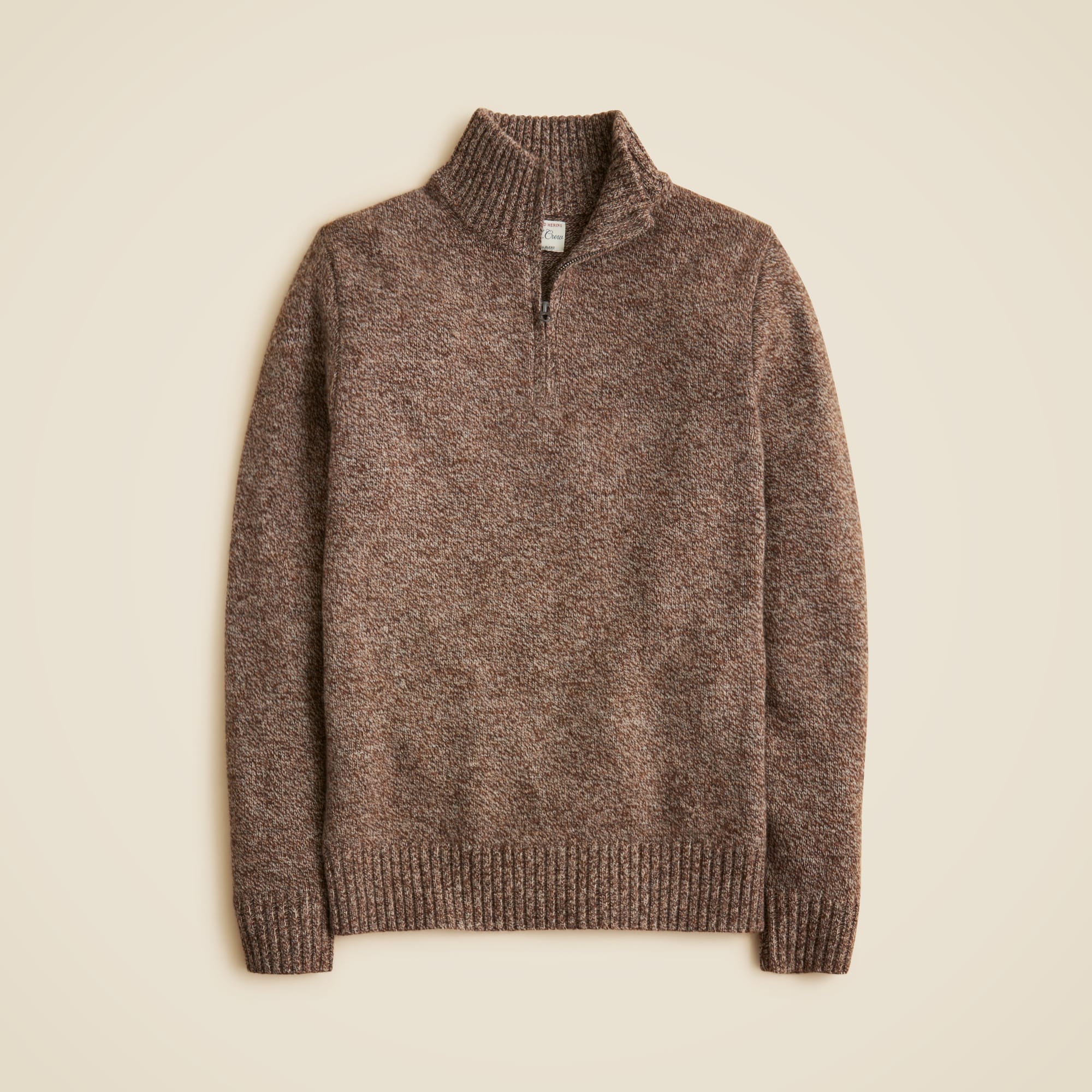 Rugged merino wool-blend marled quarter-zip sweater