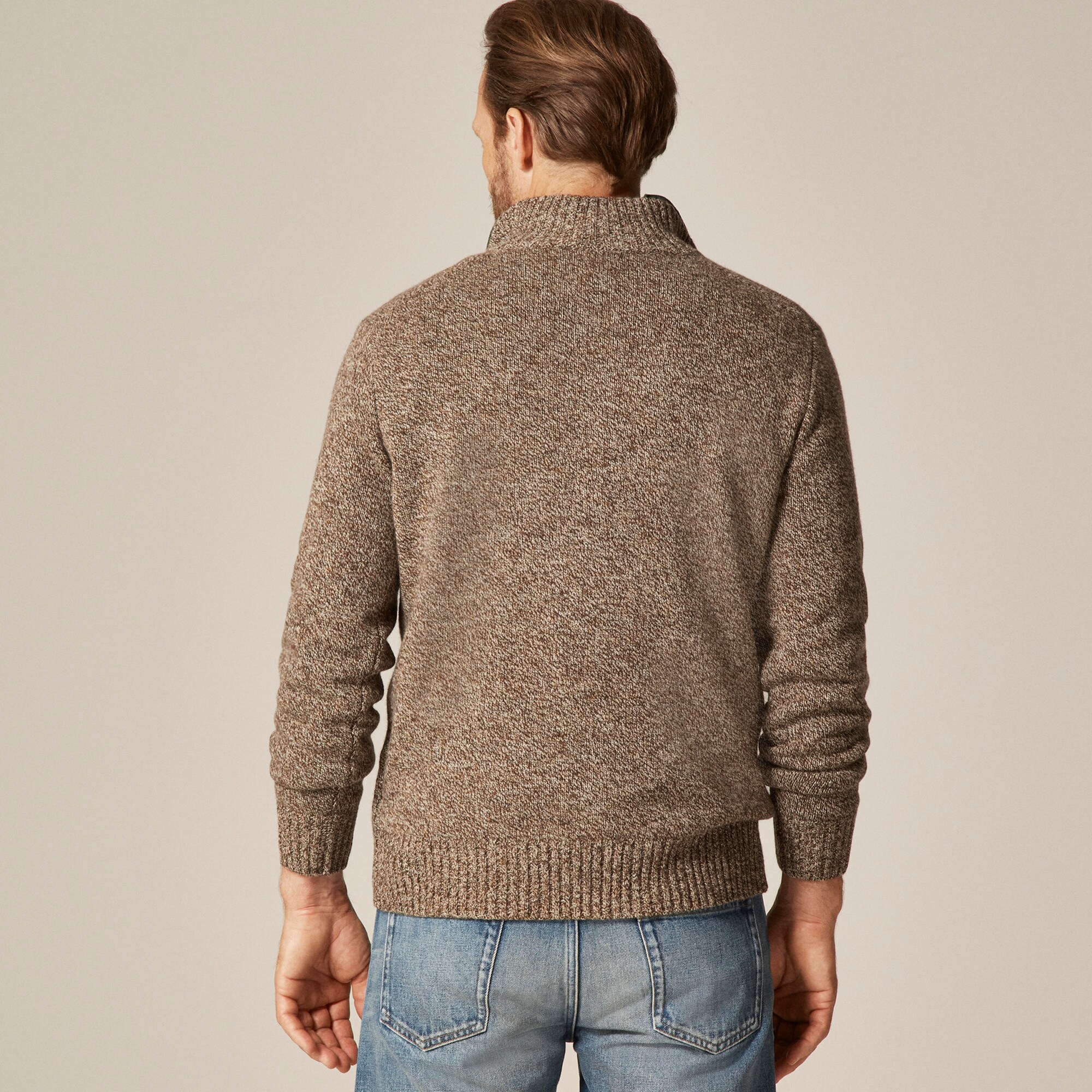 Rugged merino wool-blend marled quarter-zip sweater