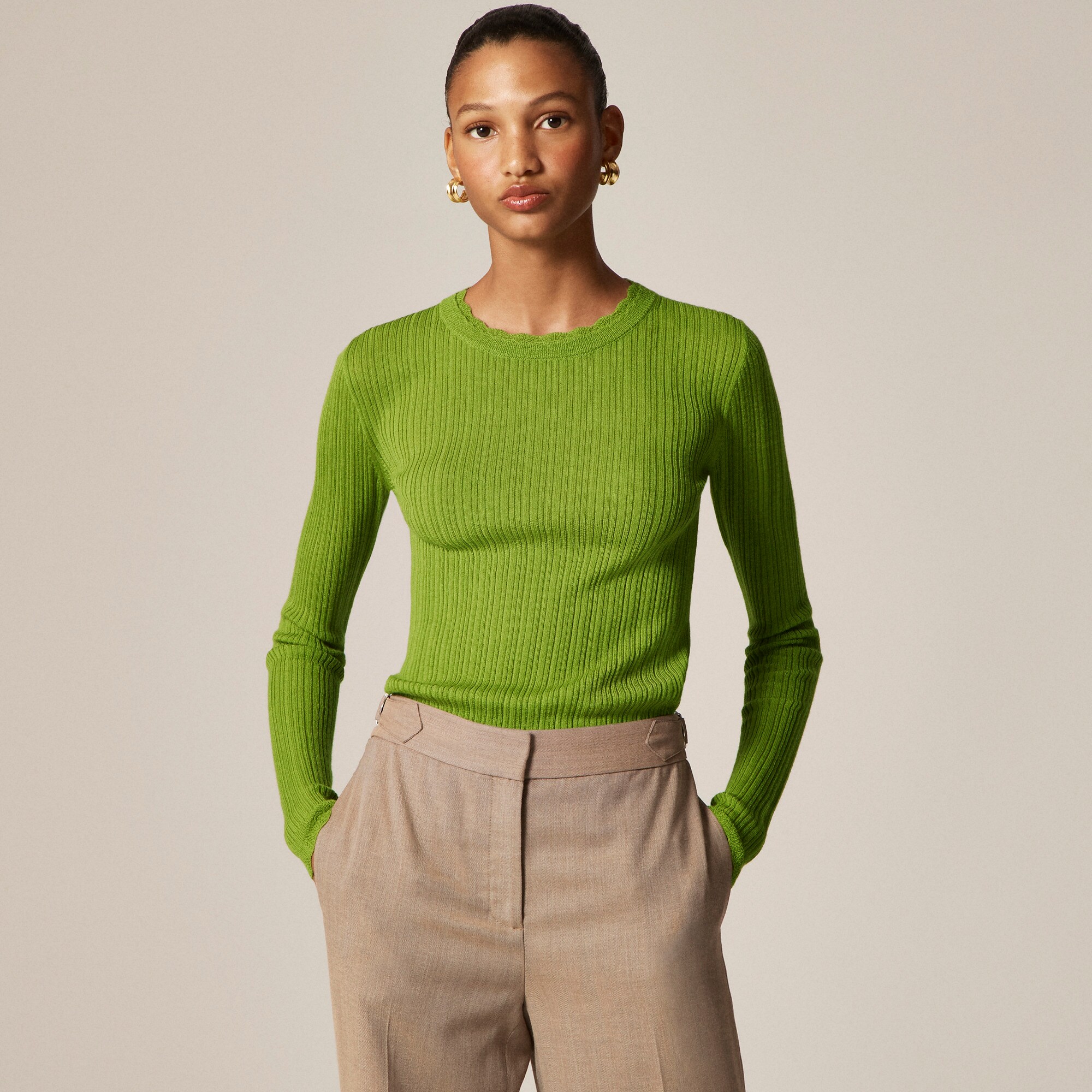  Layered pointelle sweater-tee in merino wool