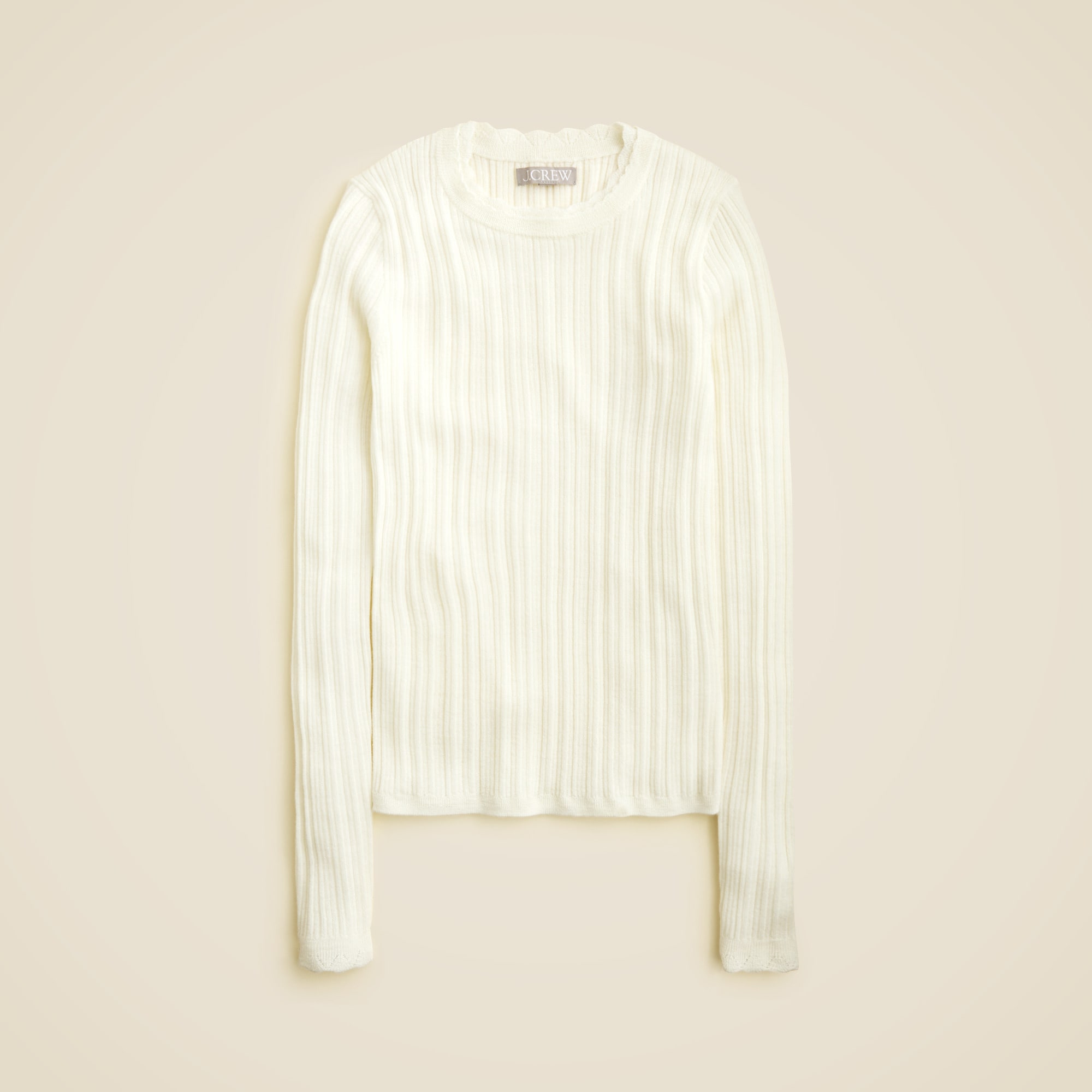 Layered pointelle sweater-tee in merino wool