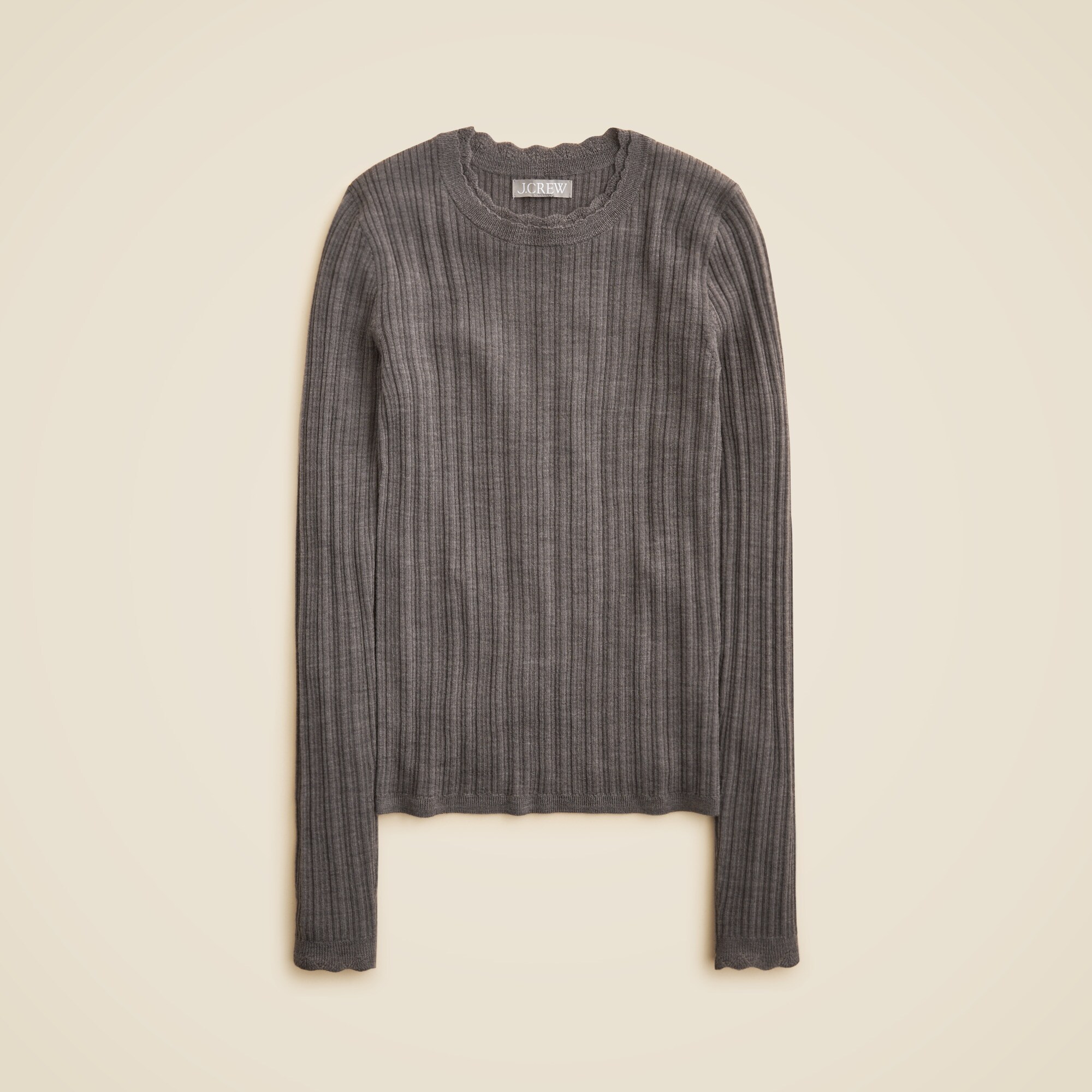 Layered pointelle sweater-tee in merino wool