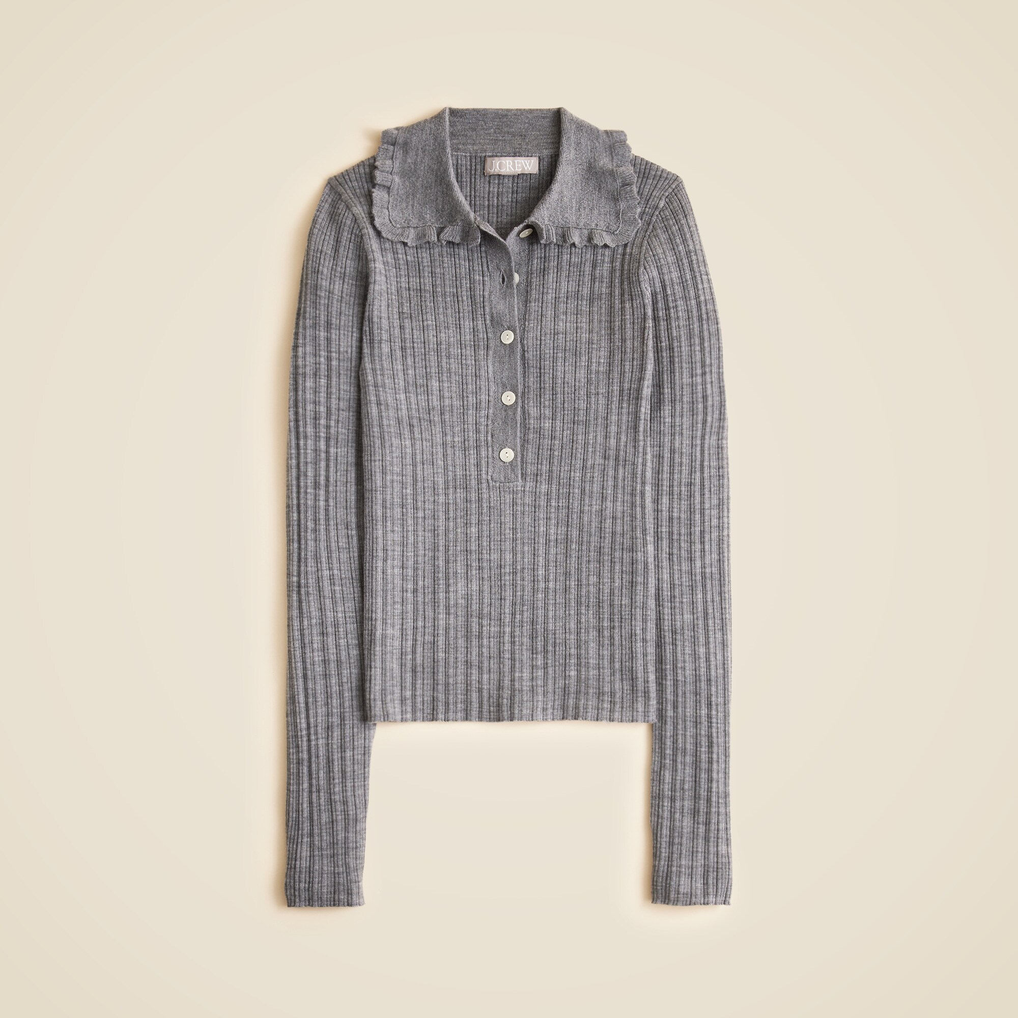 Ruffle-collar sweater-tee in merino wool