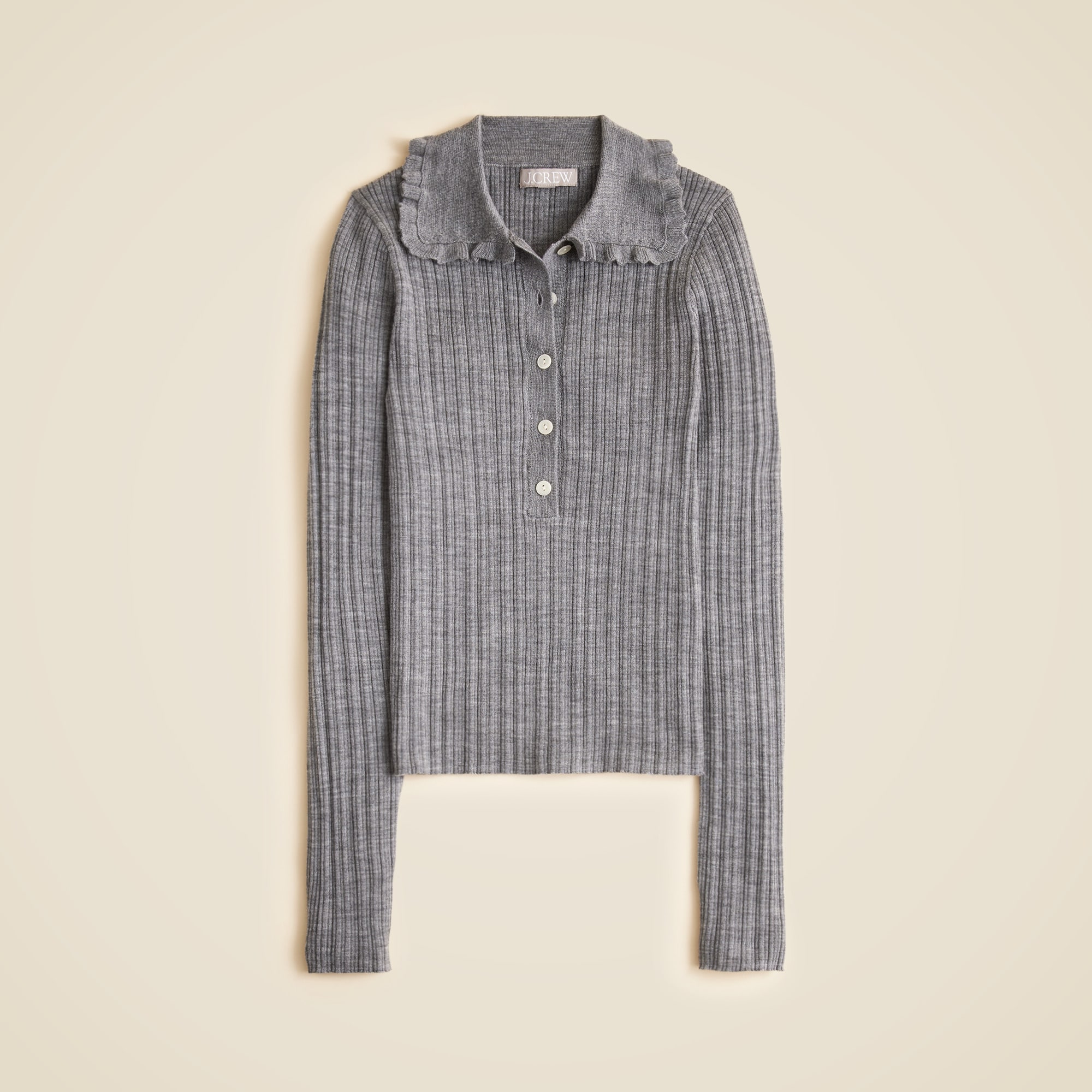 Ruffle-collar sweater-tee in merino wool