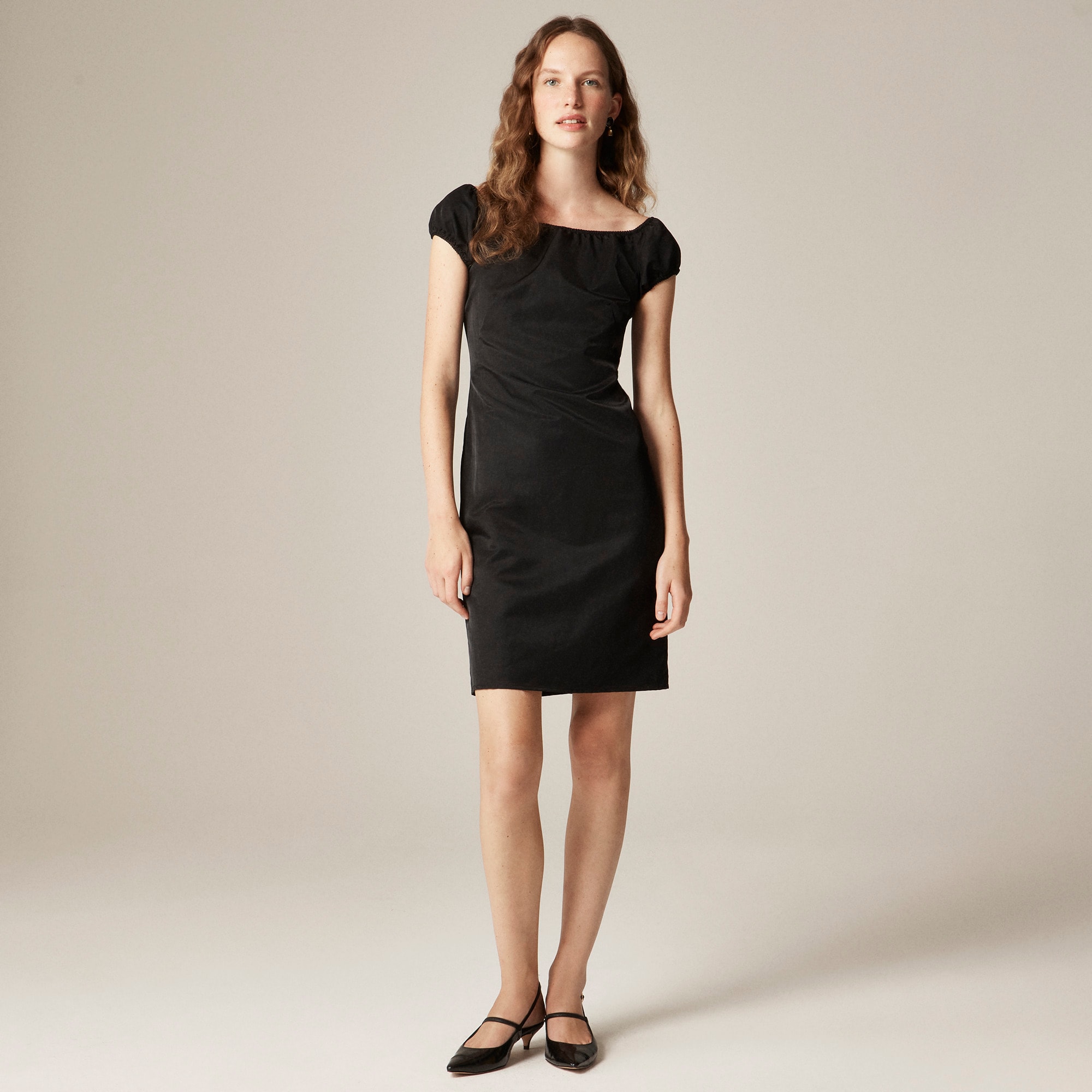 Off-the-shoulder mini dress in textured nylon