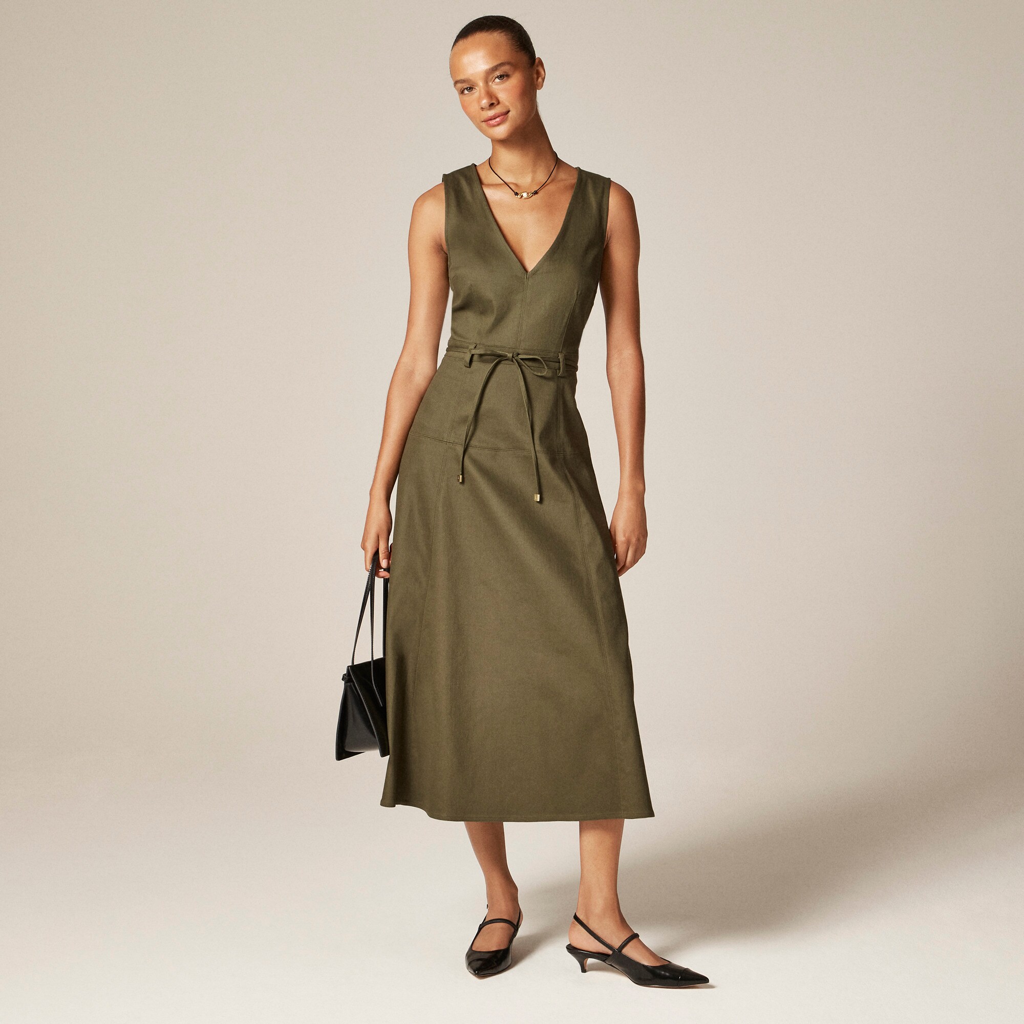 Seamed Tie-waist Dress In Tailored Twill For Women