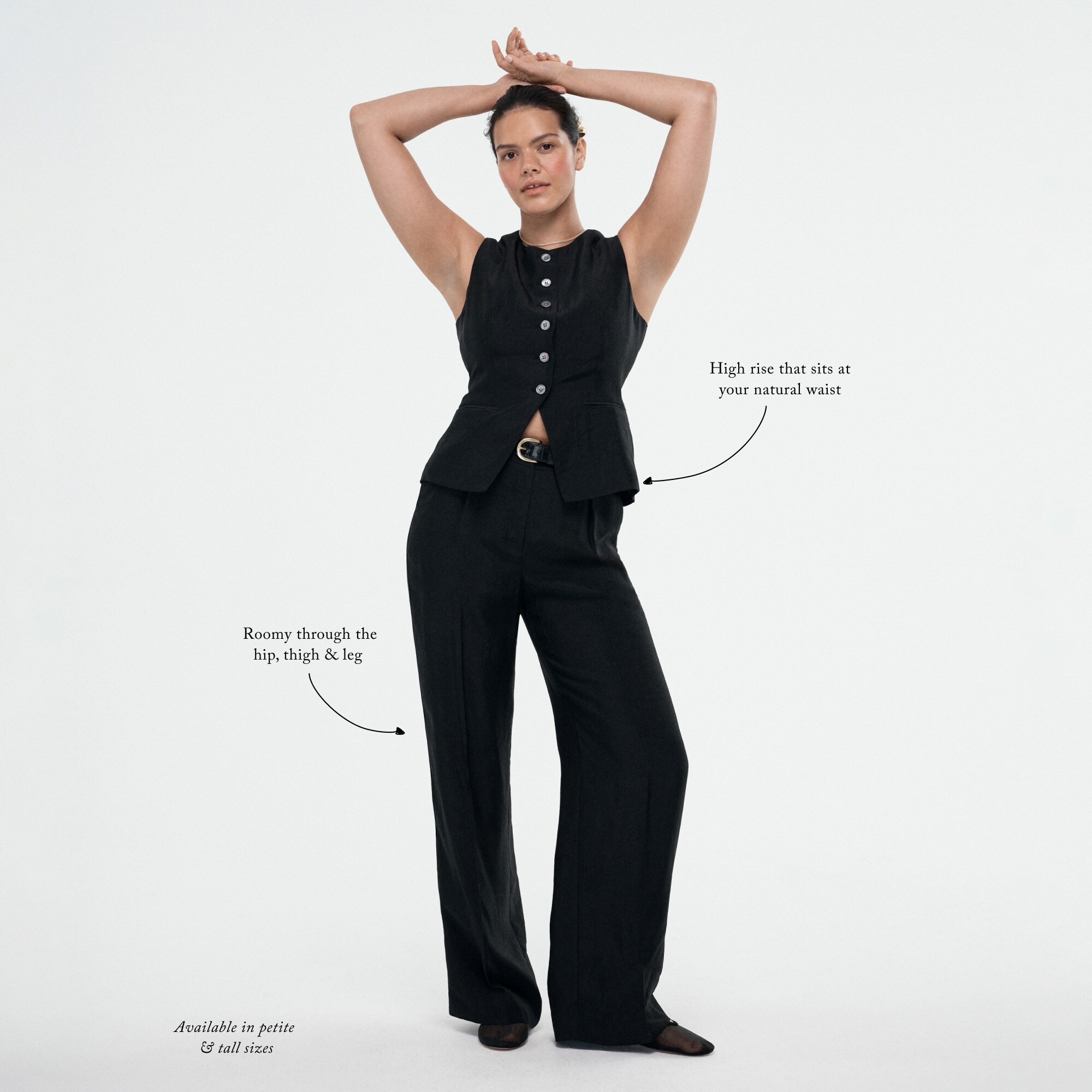 Essential wide-leg pant in textured satin