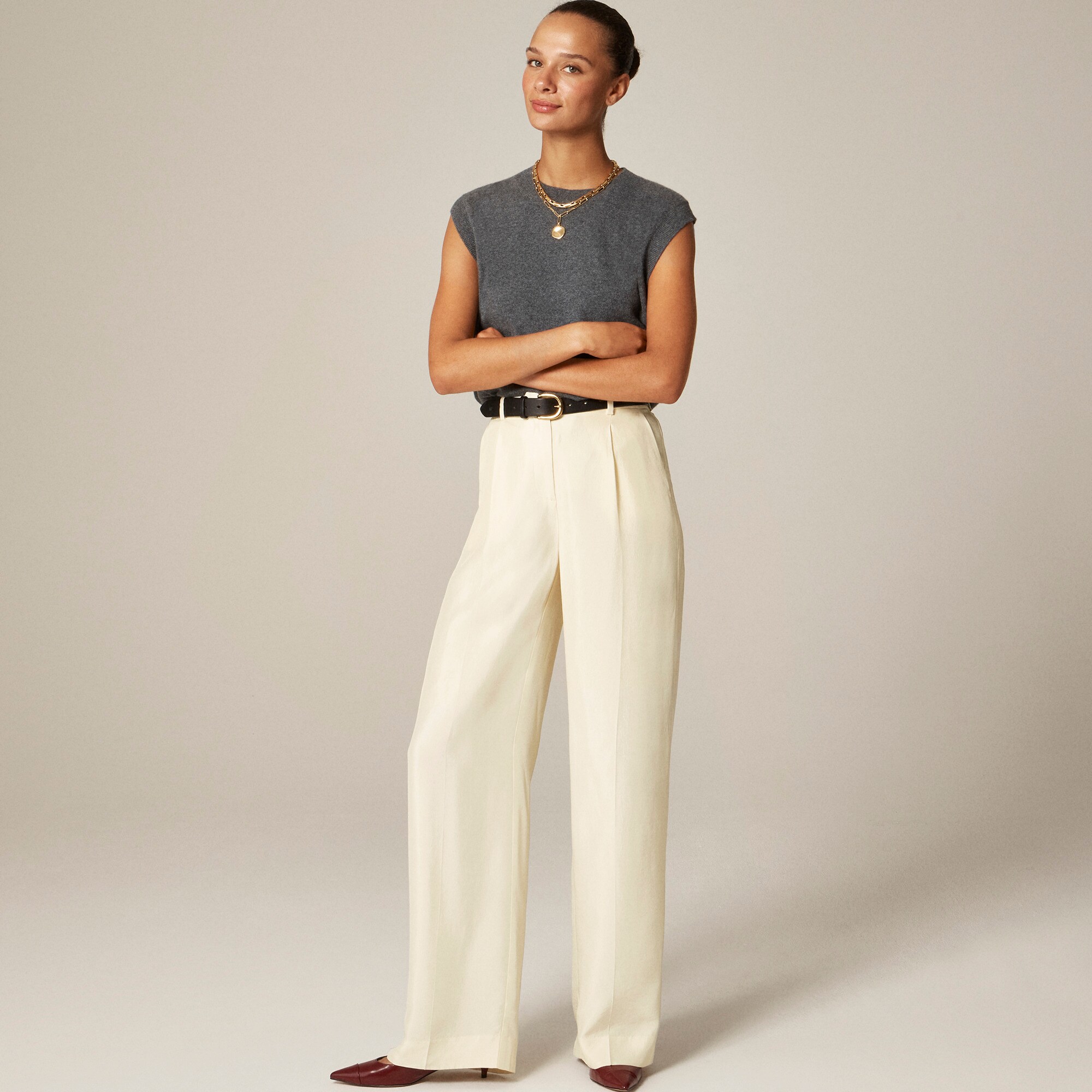 womens Tall Essential wide-leg pant in textured satin