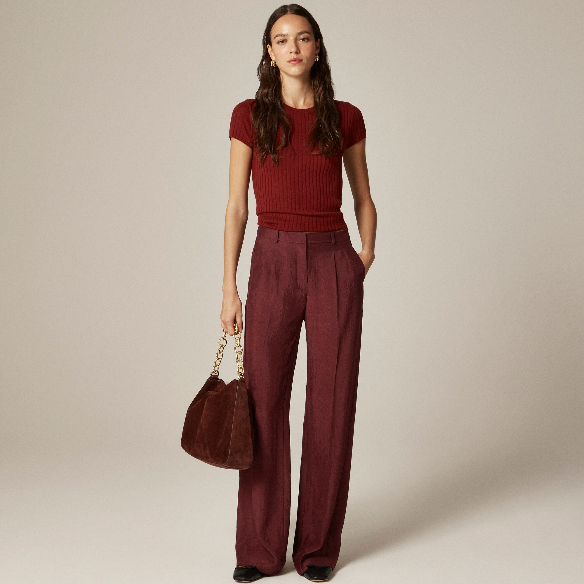 Essential Wide-leg Pant In Textured Satin For Women | J.Crew display picture 1