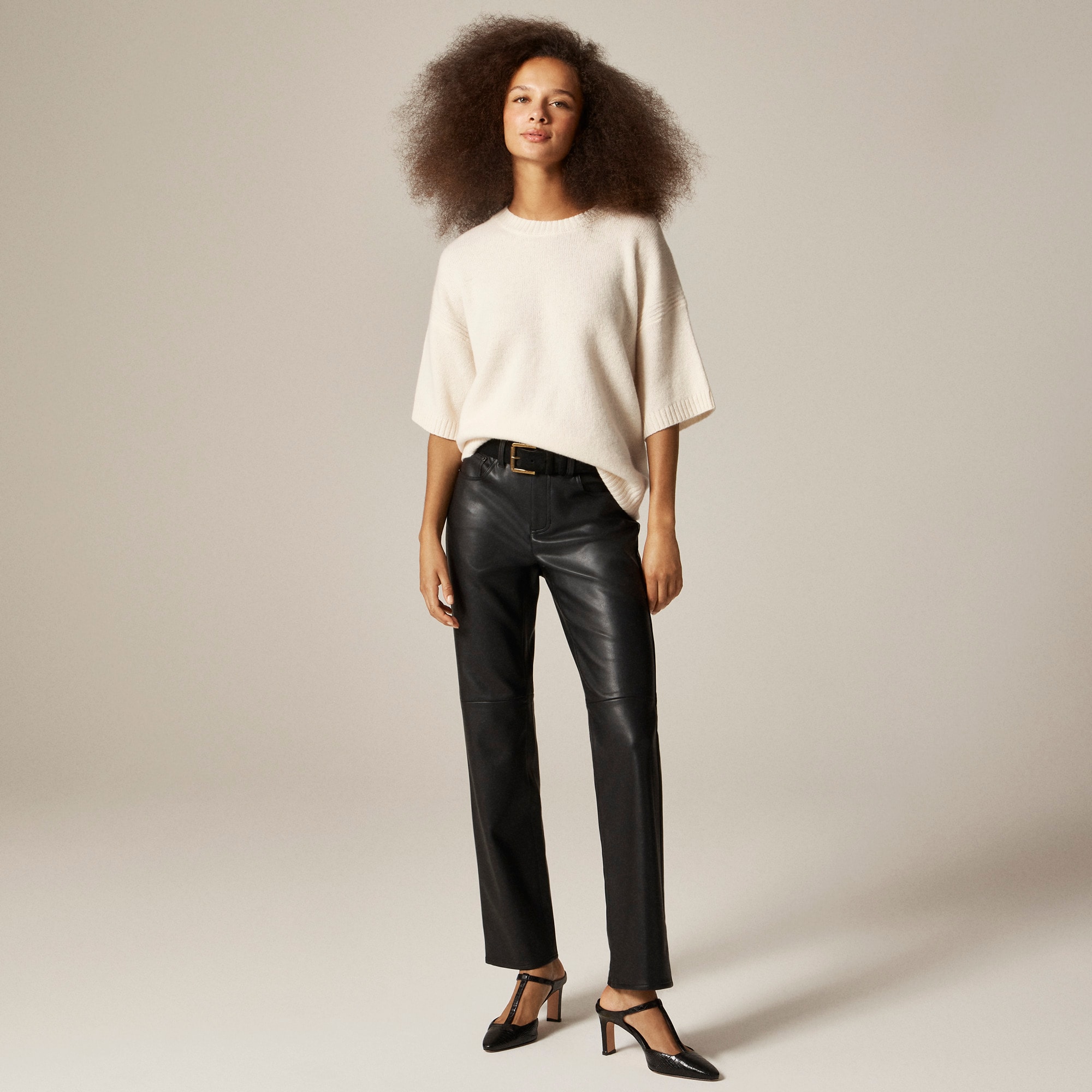 Nipped straight pant in faux leather