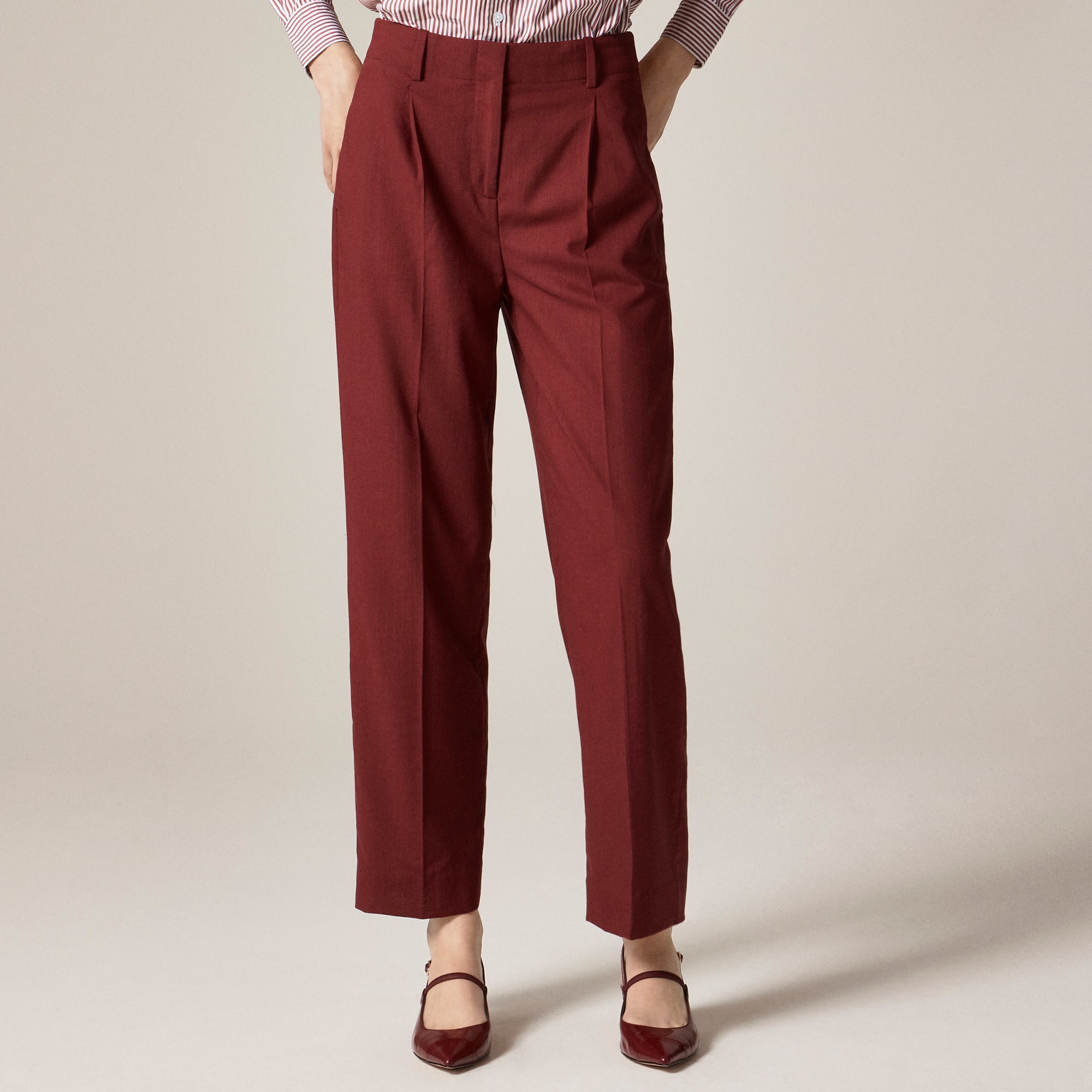 Pleated Tapered Pant In Italian Gauzy Wool Blend For Women | J.Crew