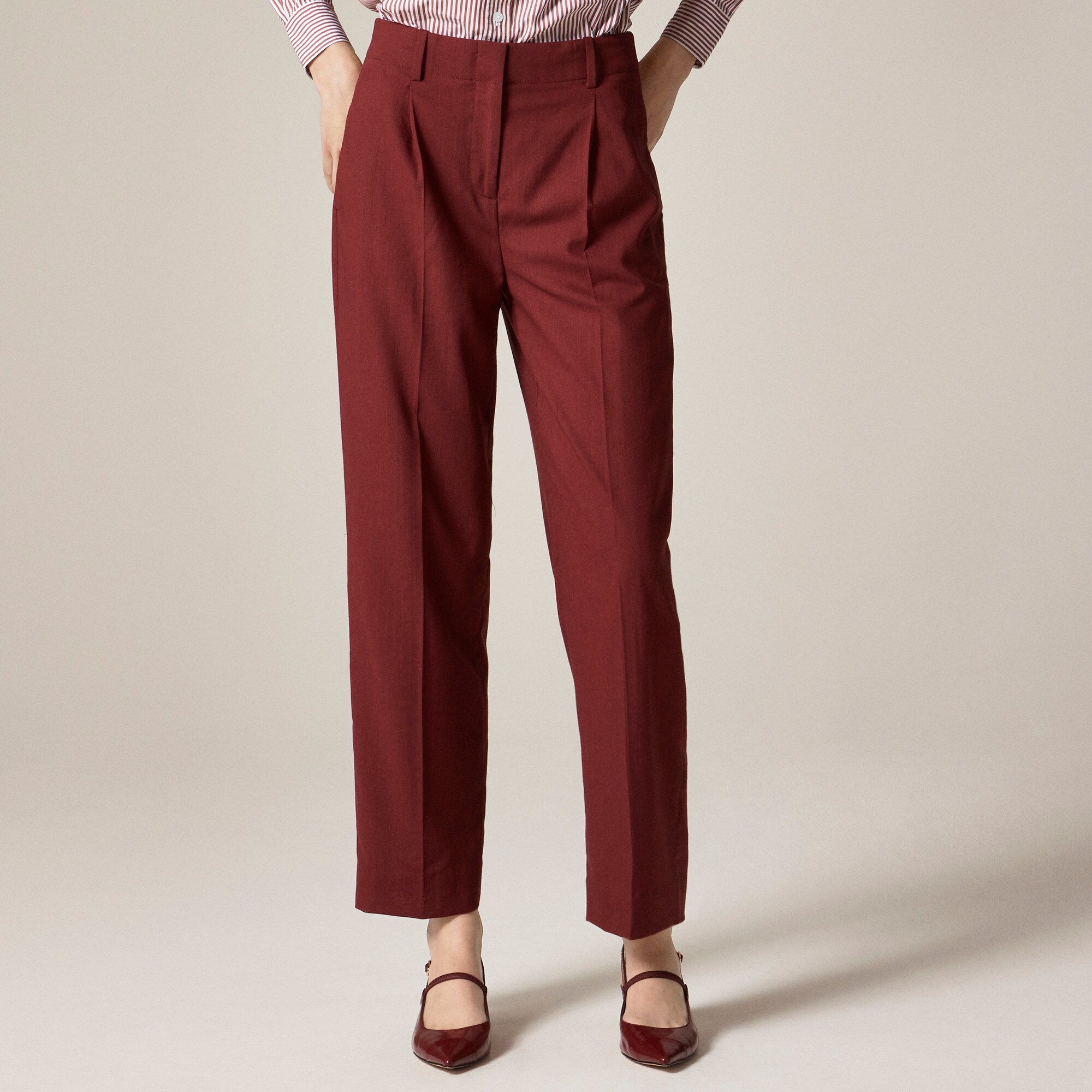 Petite pleated tapered pant in Italian gauzy wool blend