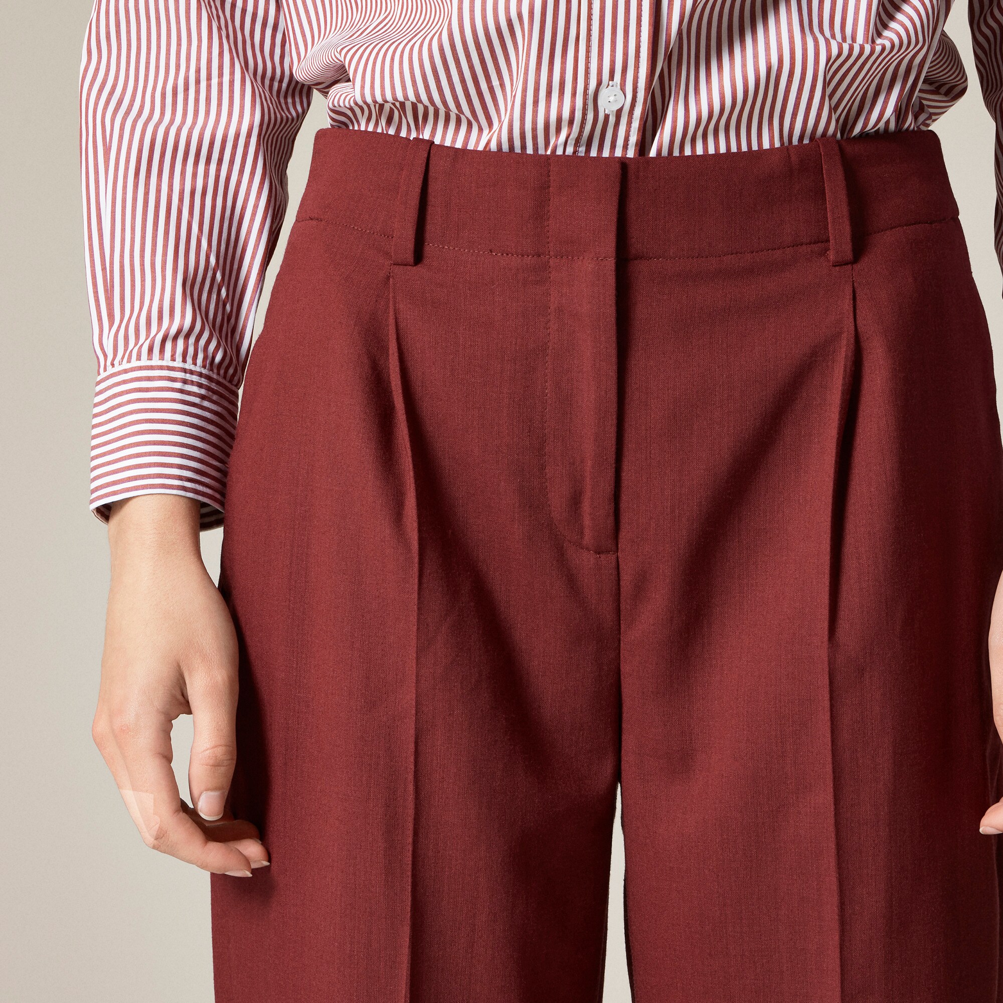 Petite pleated tapered pant in Italian gauzy wool blend