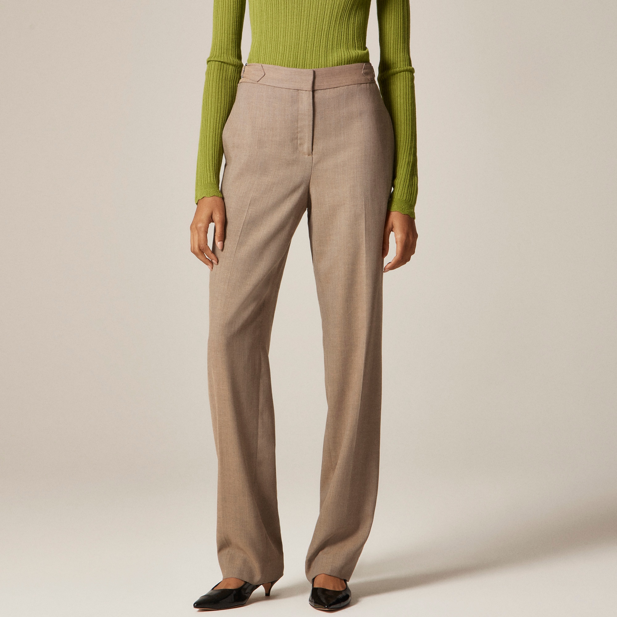Side-tab Trouser In Herringbone Italian Gauzy Wool Blend For Women