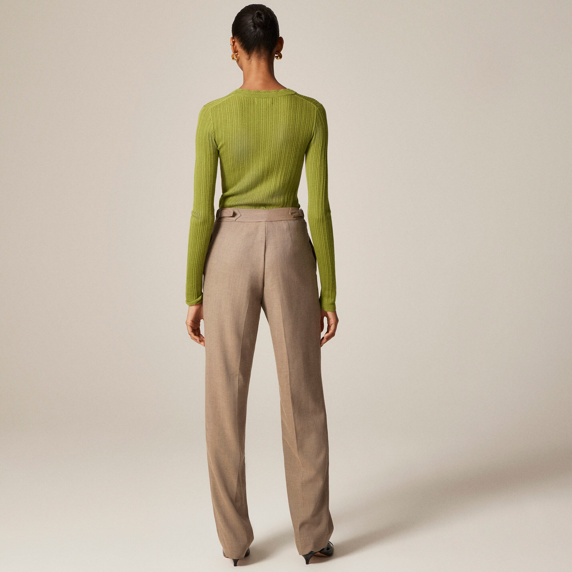 Petite side-tab trouser in herringbone Italian gauzy wool blend