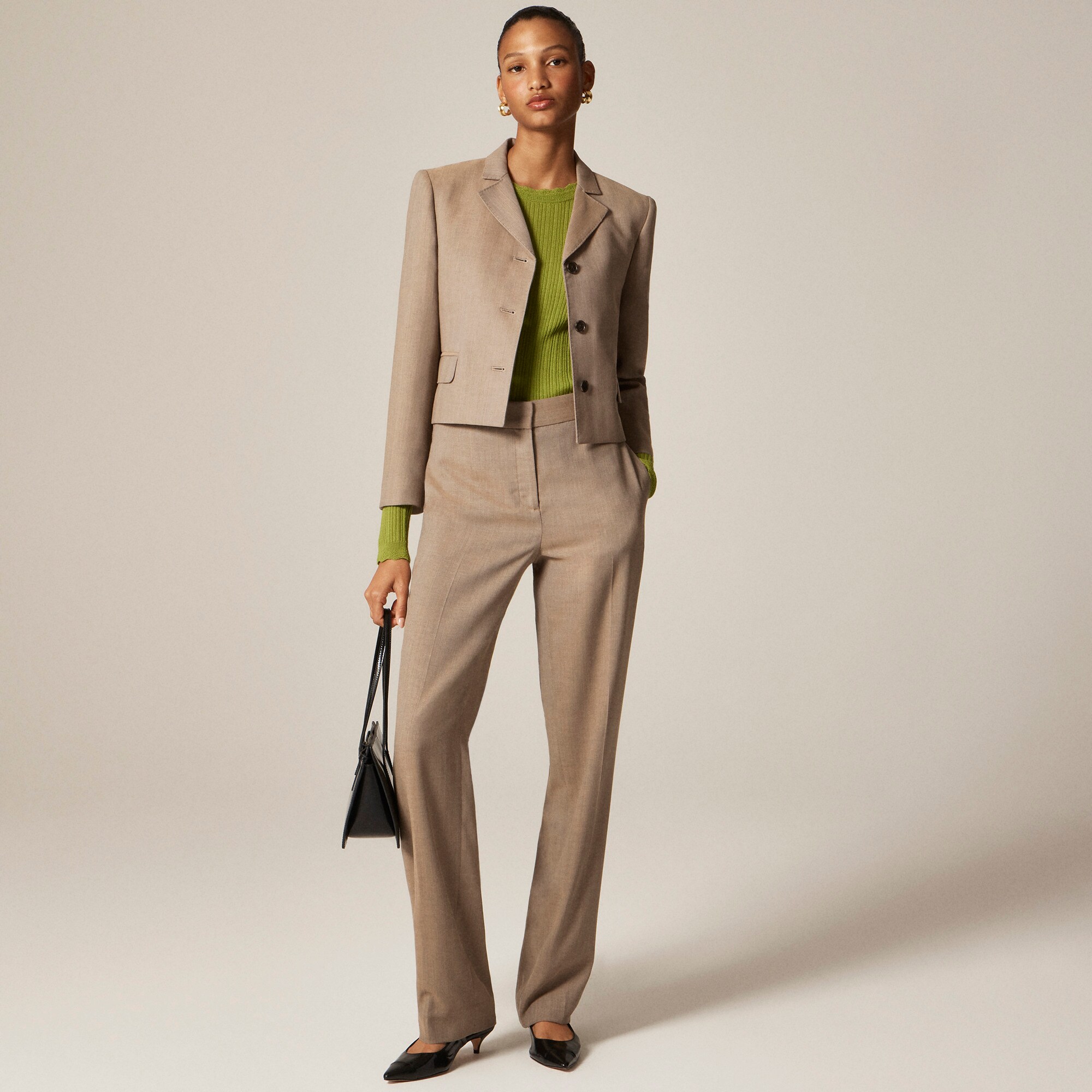 womens Petite side-tab trouser in herringbone Italian gauzy wool blend
