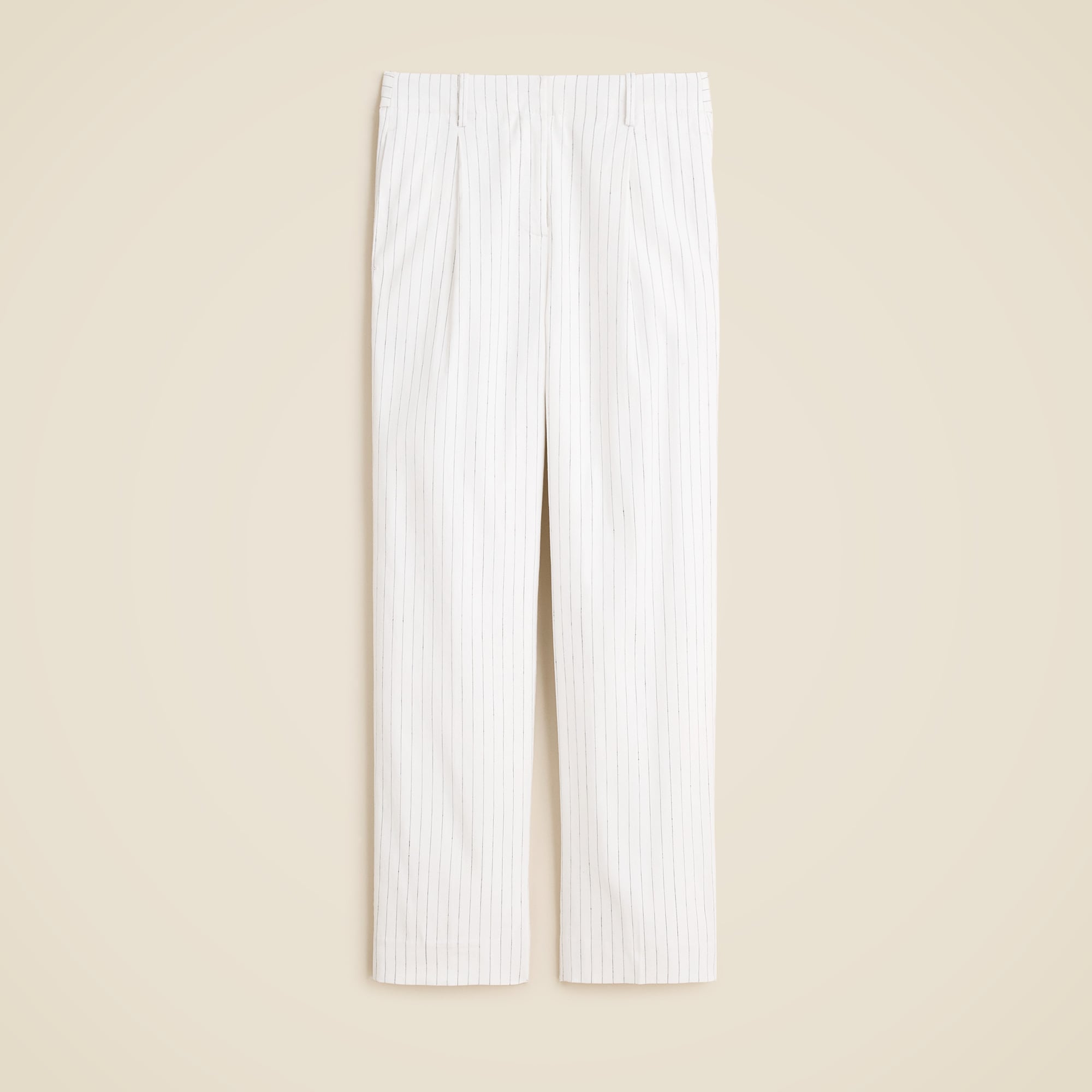 Pleated tapered pant in pinstripe linen-viscose blend