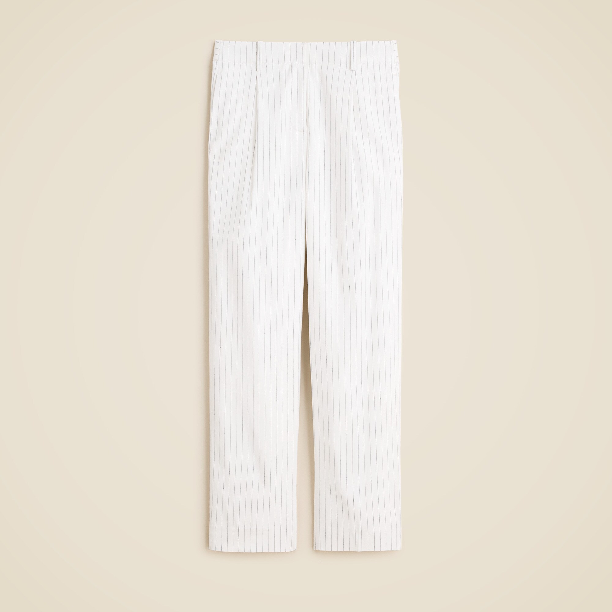 Pleated Tapered Pant In Pinstripe Linen-viscose Blend For Women