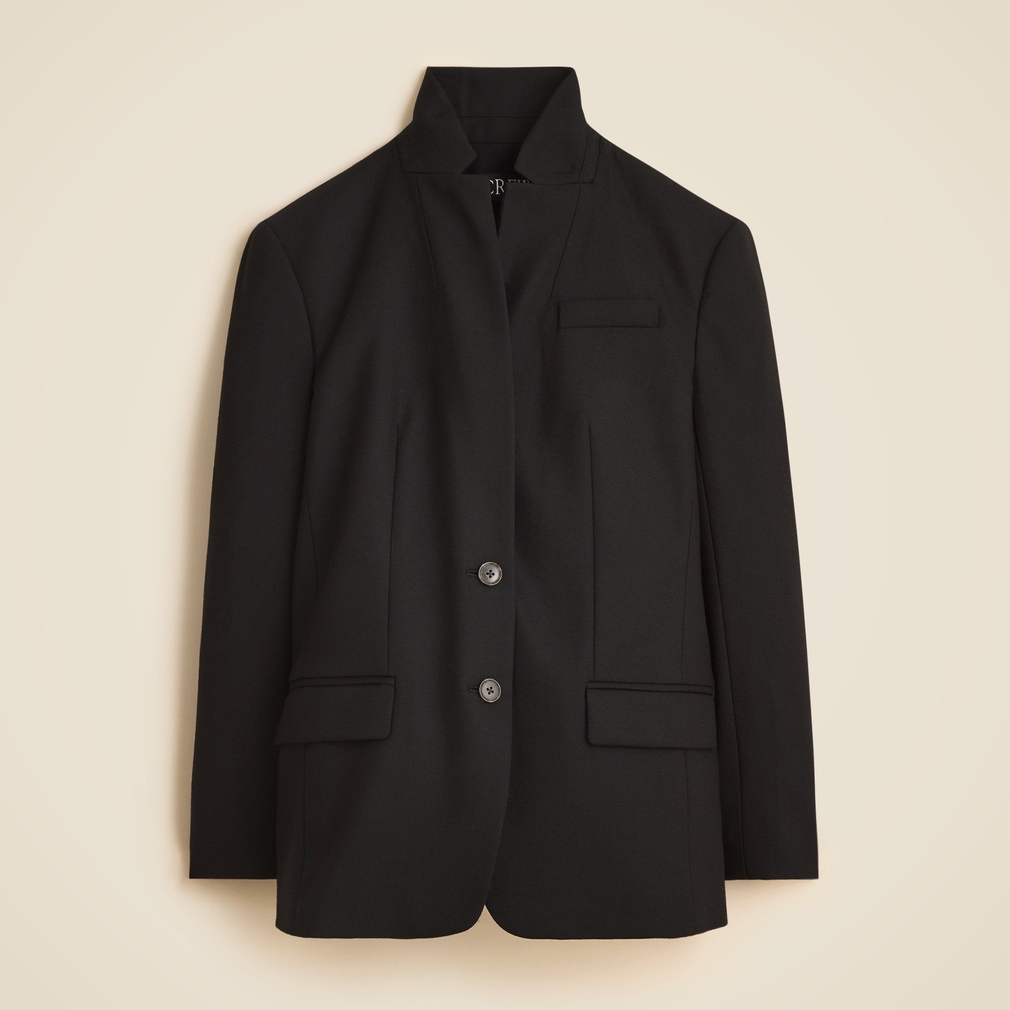 Standing collar blazer in wool-blend flannel