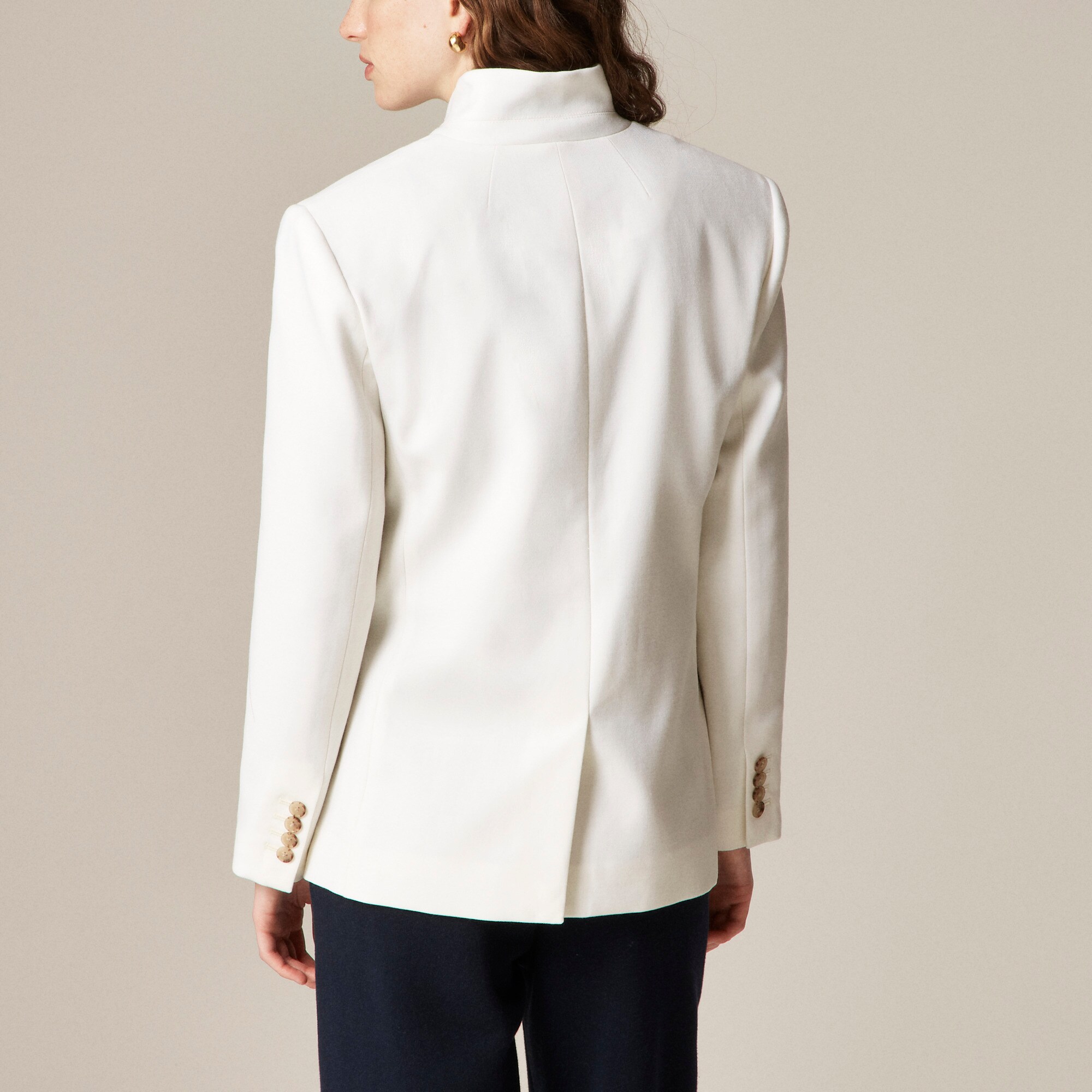 Standing collar blazer in wool-blend flannel
