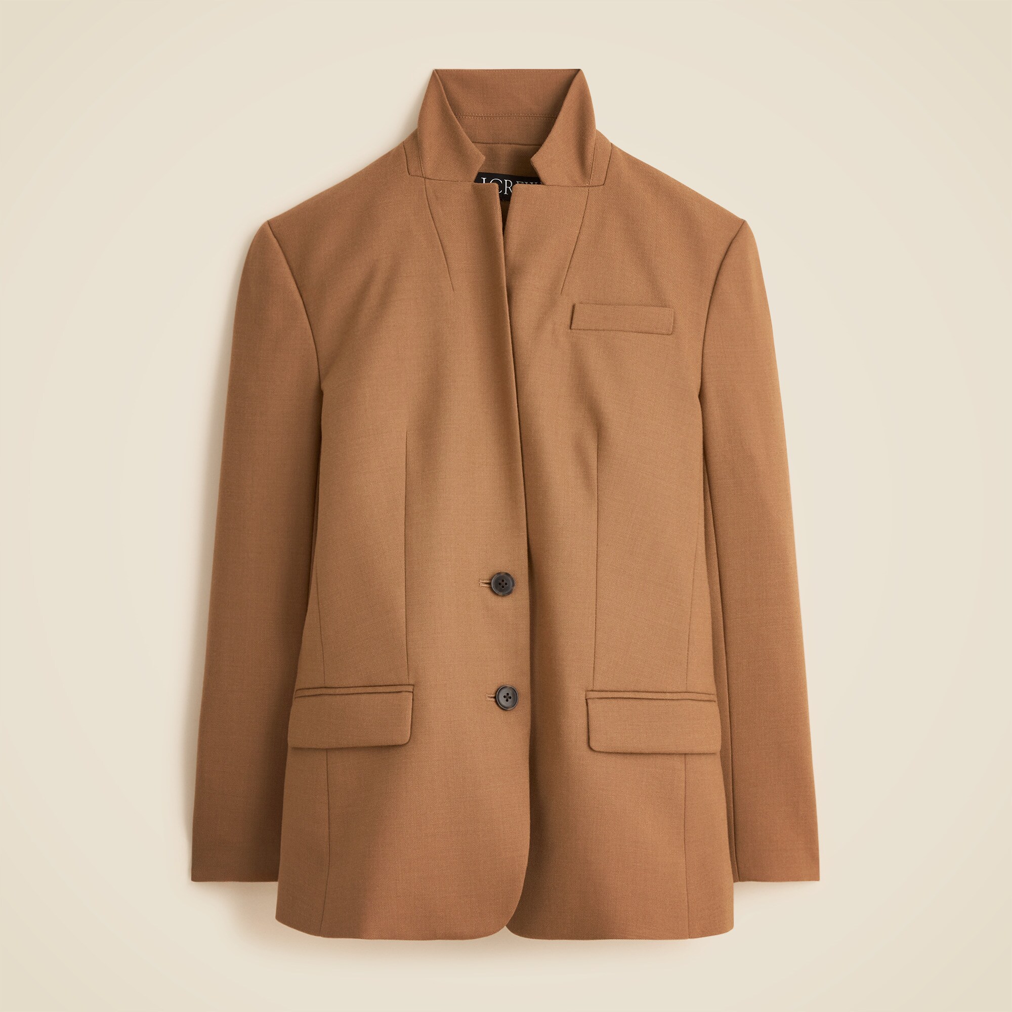 Standing collar blazer in wool-blend flannel
