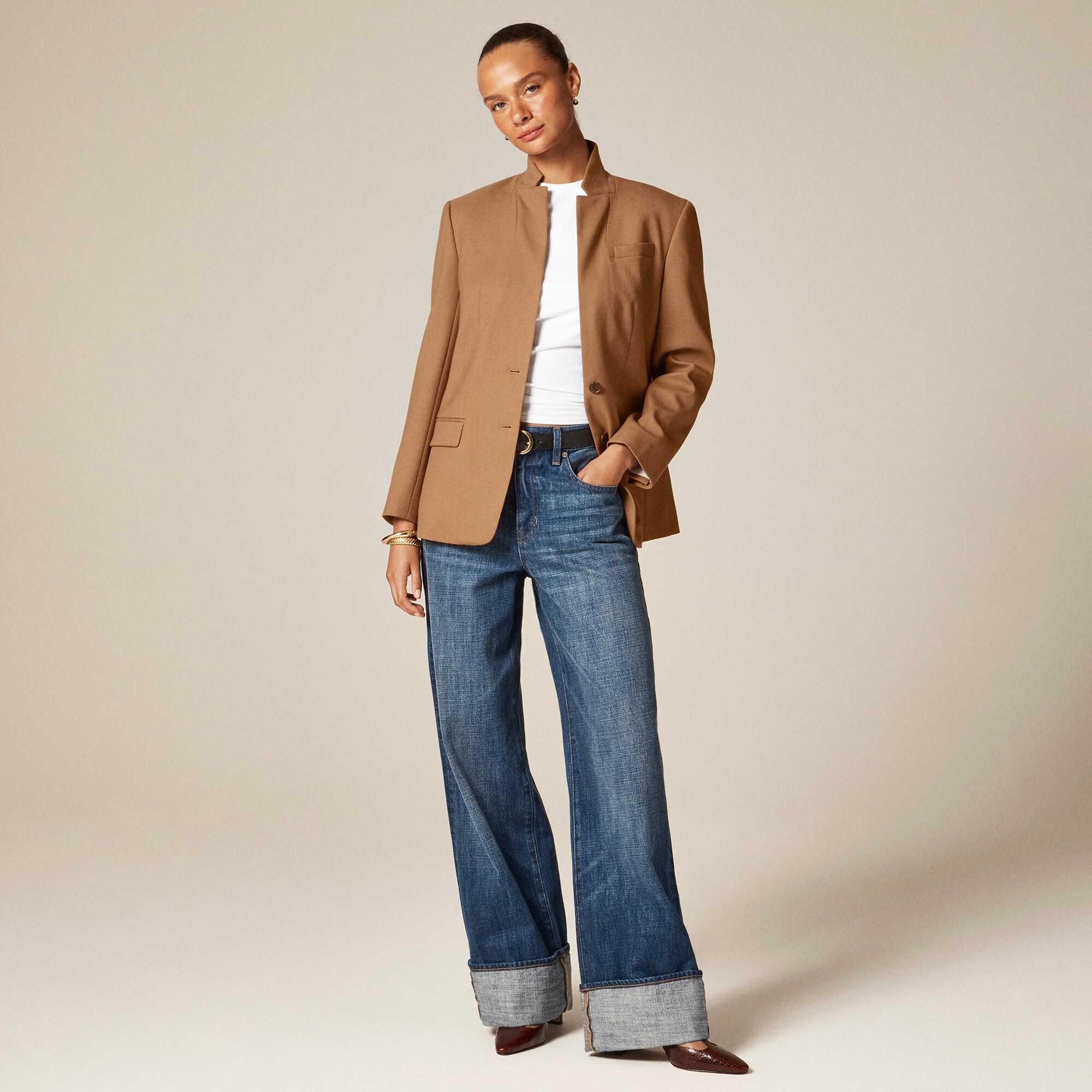 Standing collar blazer in wool-blend flannel - image 3