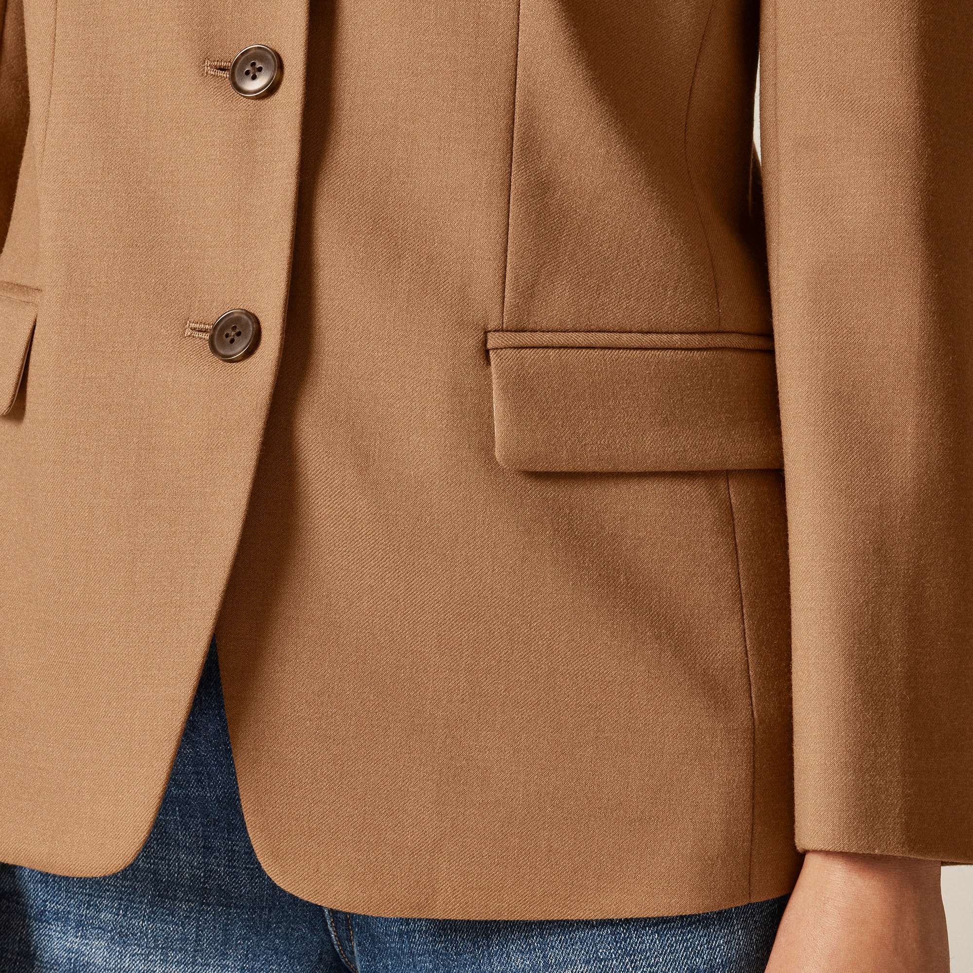 Stand collar blazer in wool-blend flannel