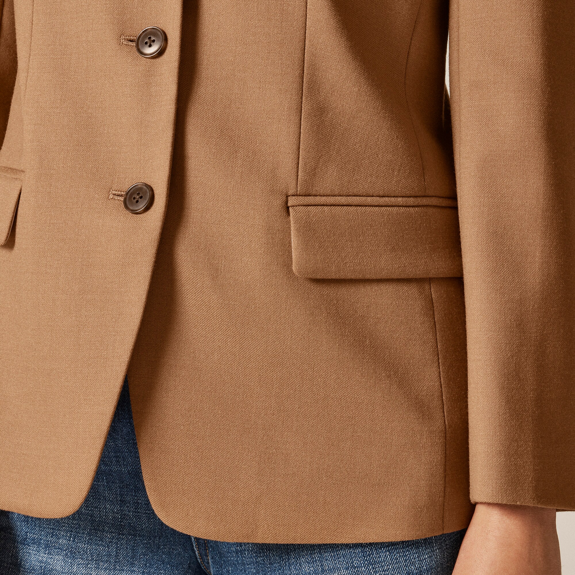 Standing collar blazer in wool-blend flannel