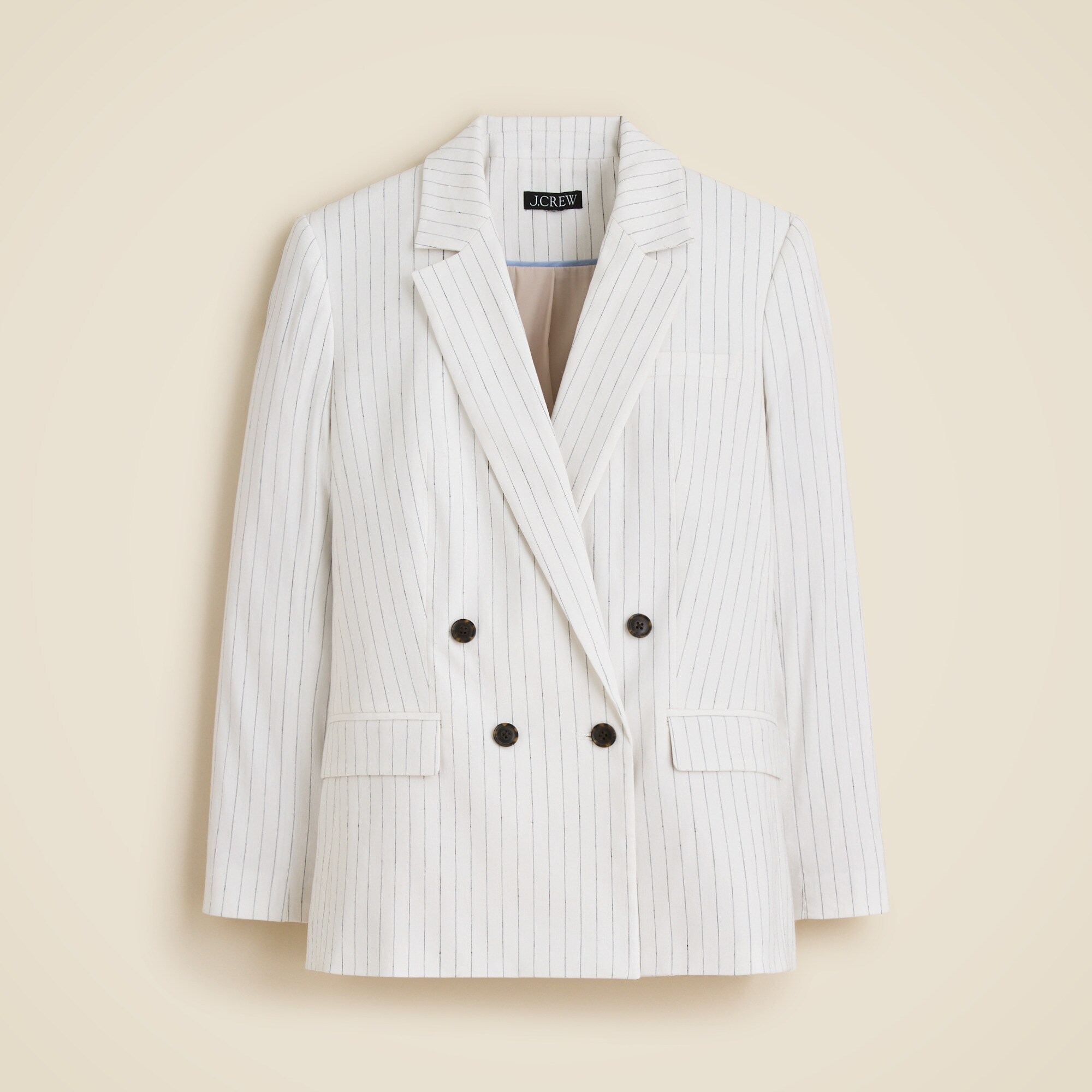 Double-breasted Blazer In Pinstripe Linen-viscose Blend For Women