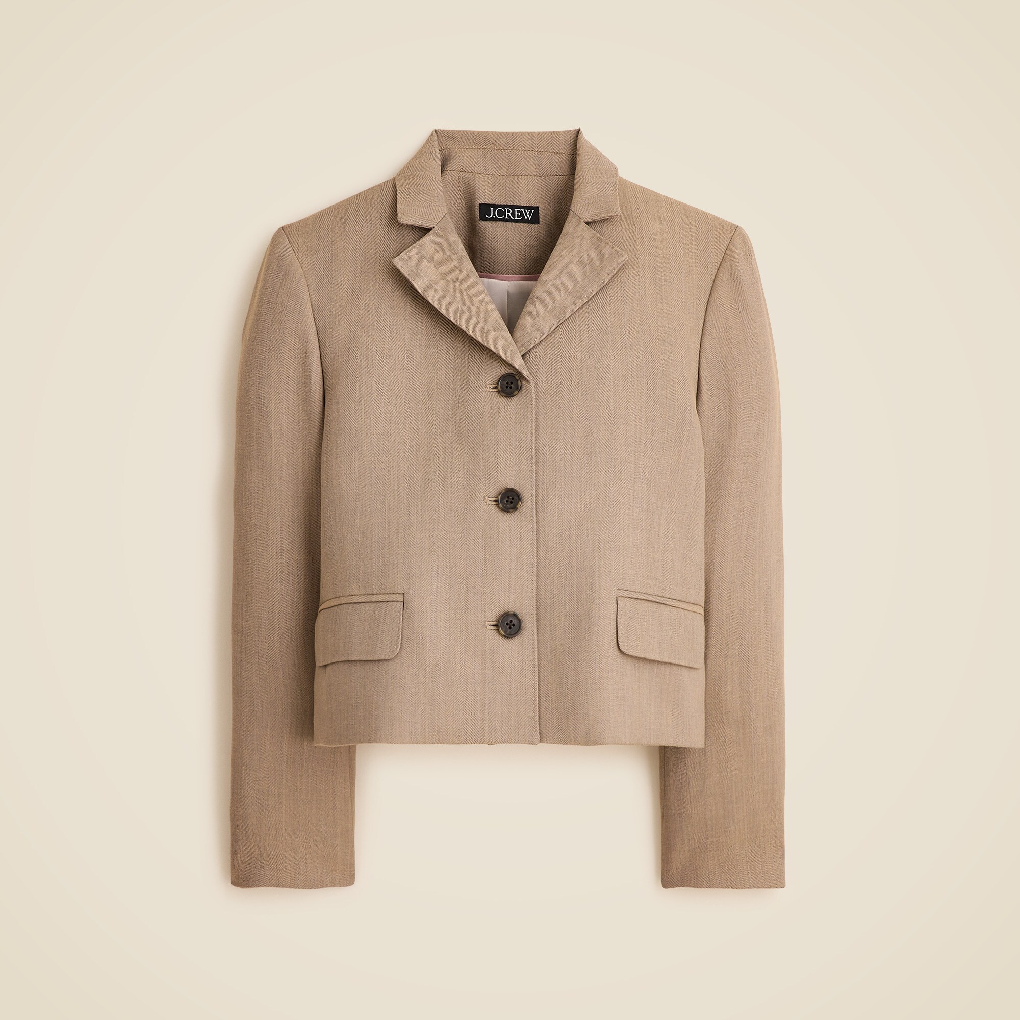 Cropped lady blazer in wool-blend herringbone