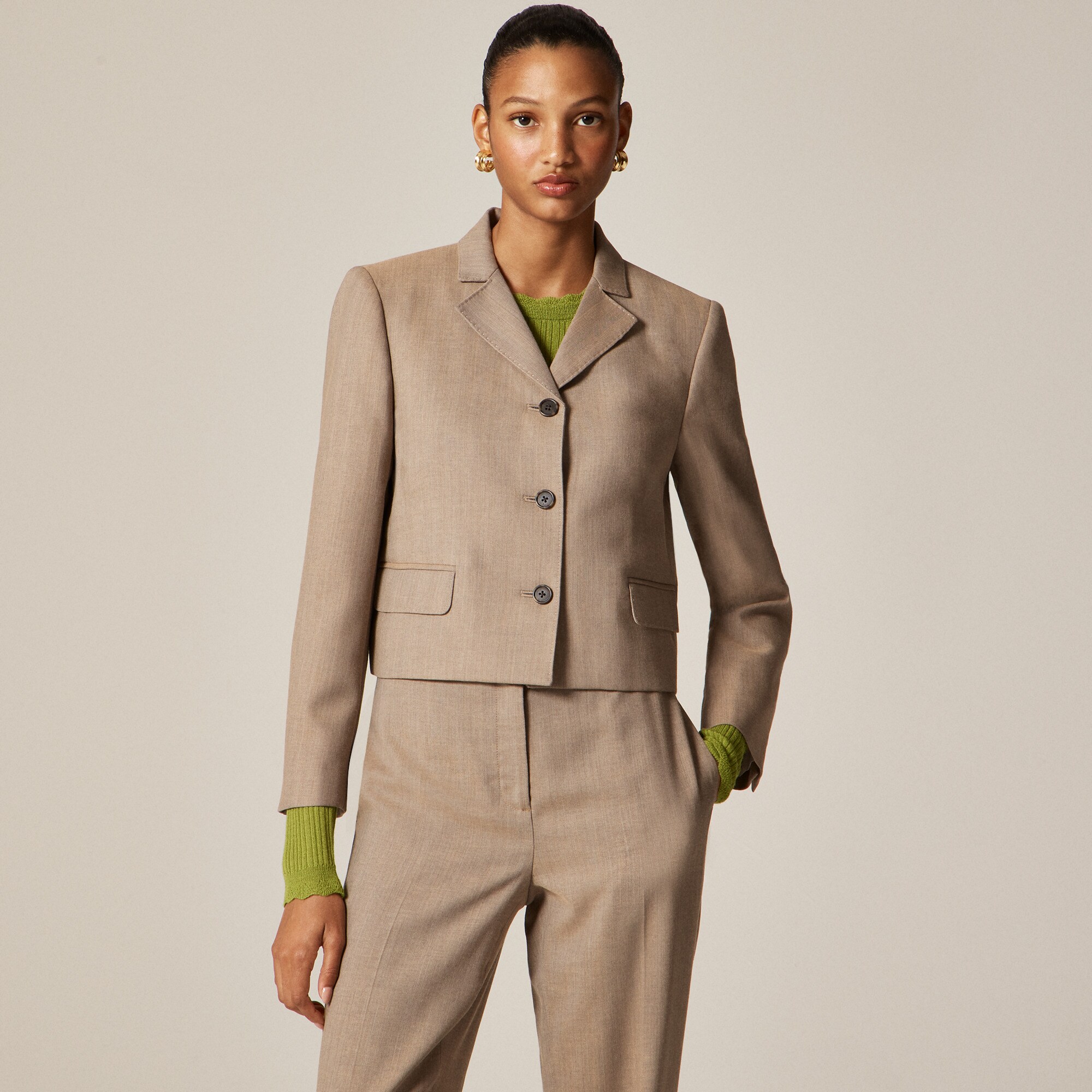 womens Cropped lady blazer in wool-blend herringbone