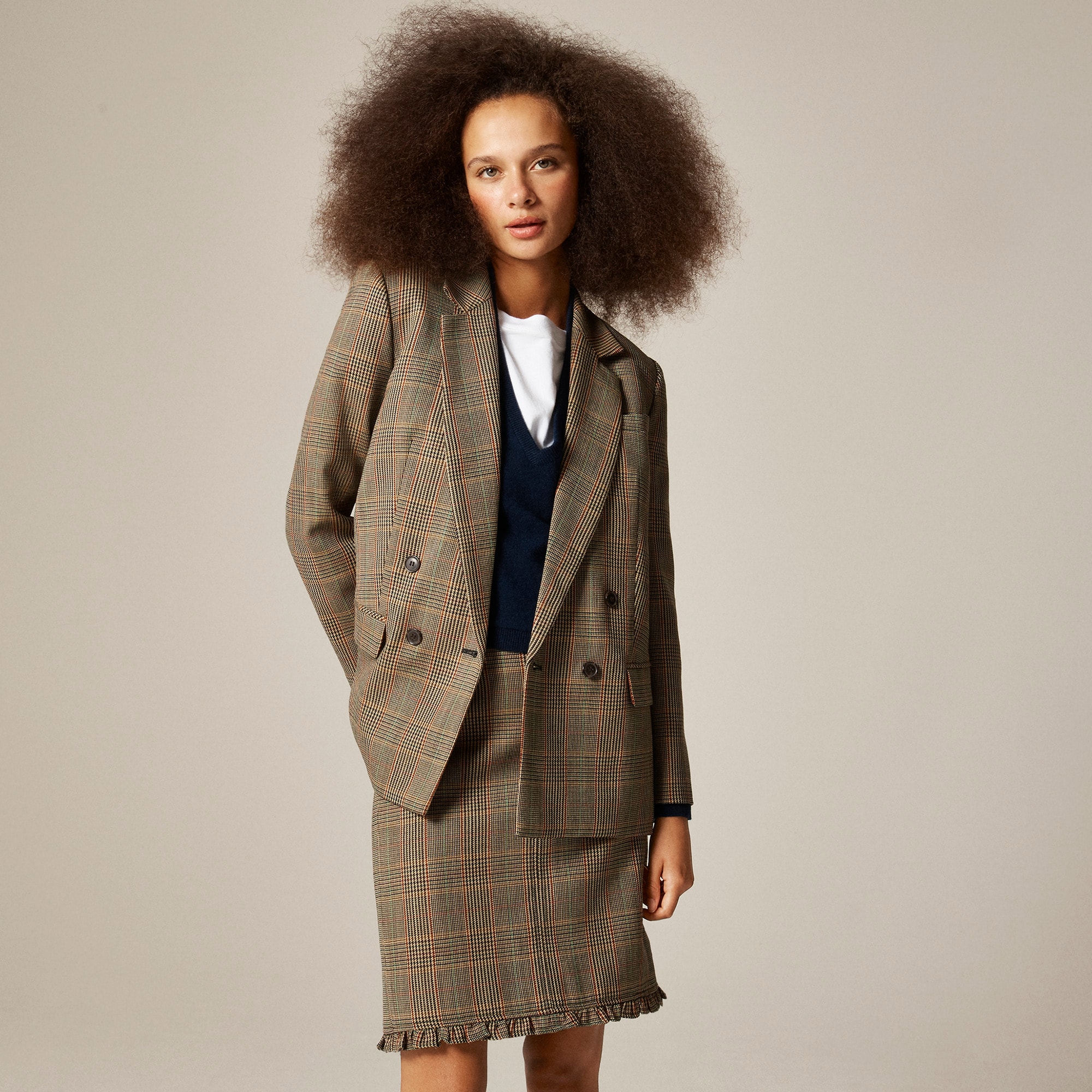 Double-breasted blazer in glen plaid wool - image 2