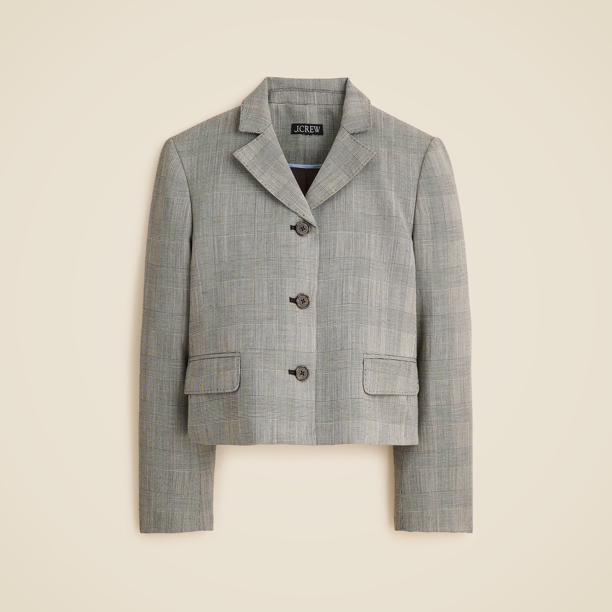 Cropped lady blazer in plaid Italian gauzy wool blend