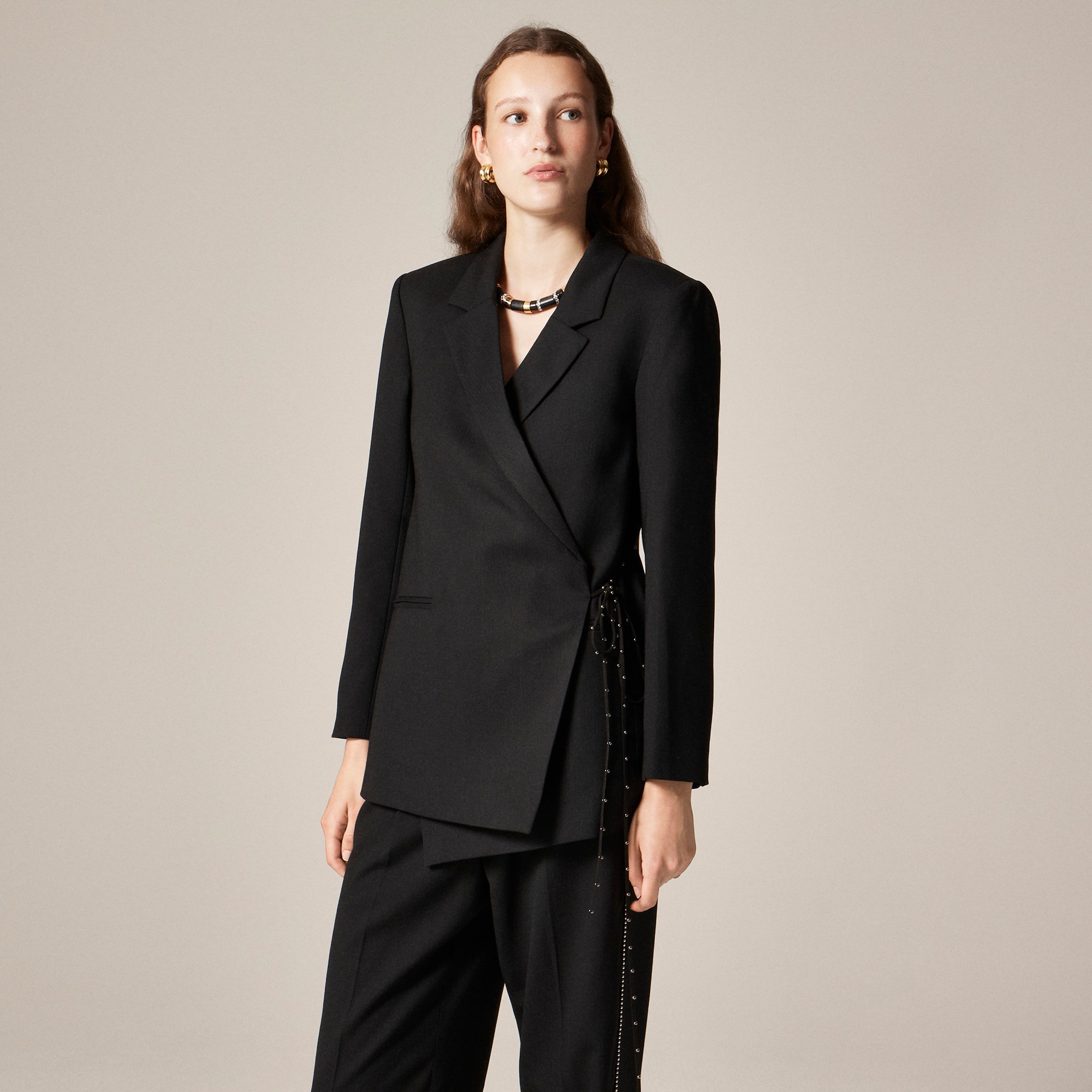 Wrap blazer in wool blend