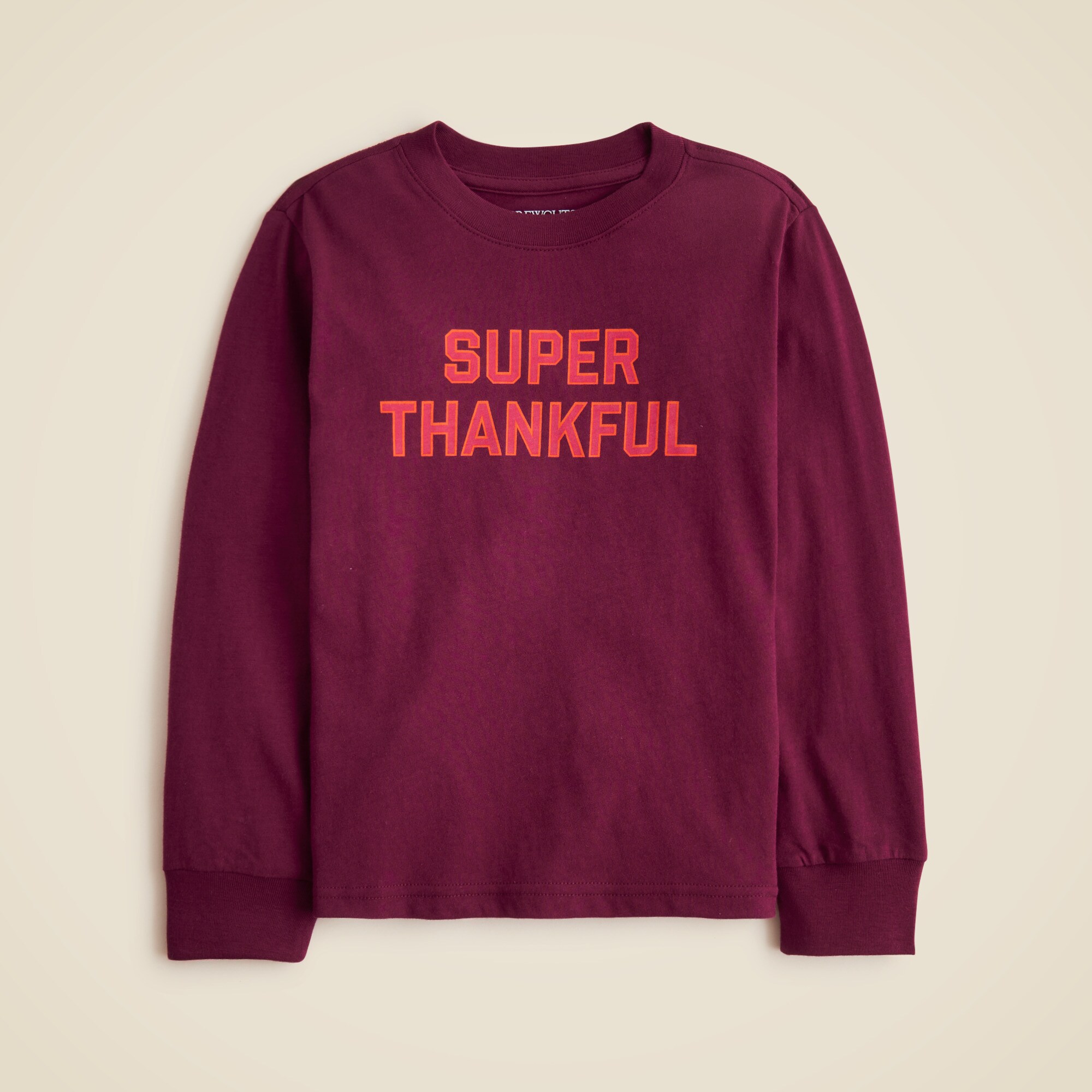  Kids' long-sleeve "Super thankful" graphic T-shirt