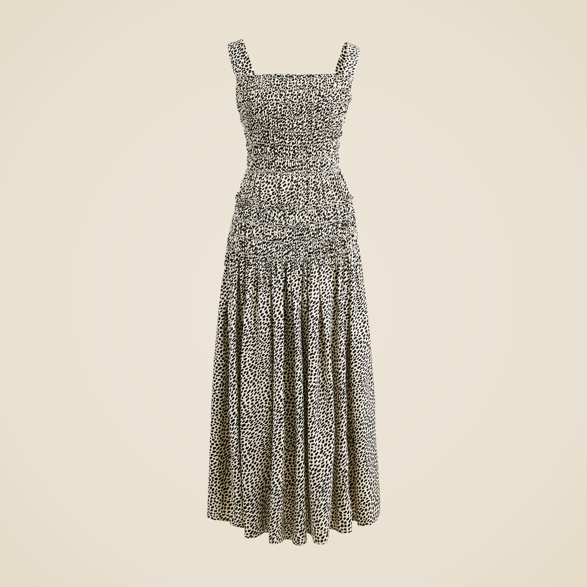 Smocked midi dress in spot print