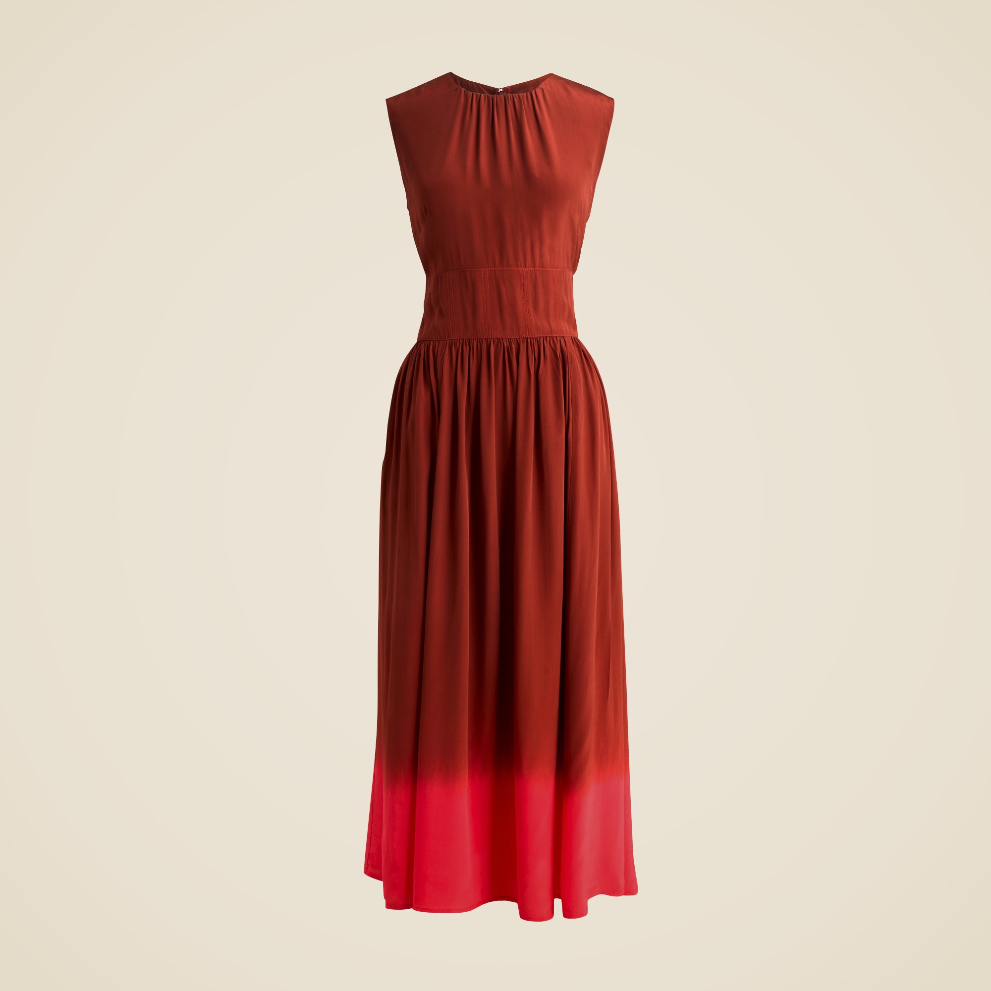 Cinched-waist midi dress in dip-dyed crepe de chine