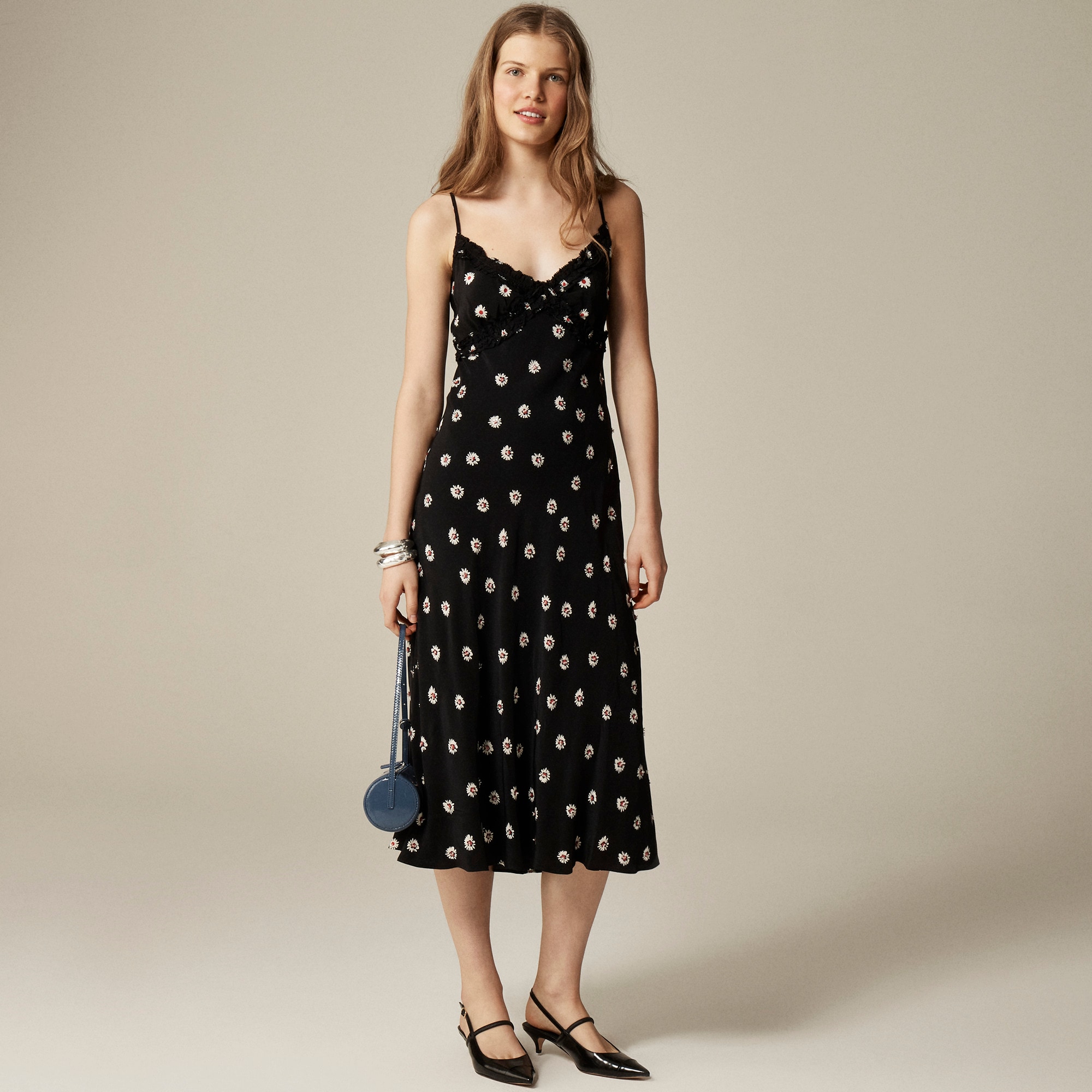 Collection embellished ruffle-trim slip dress