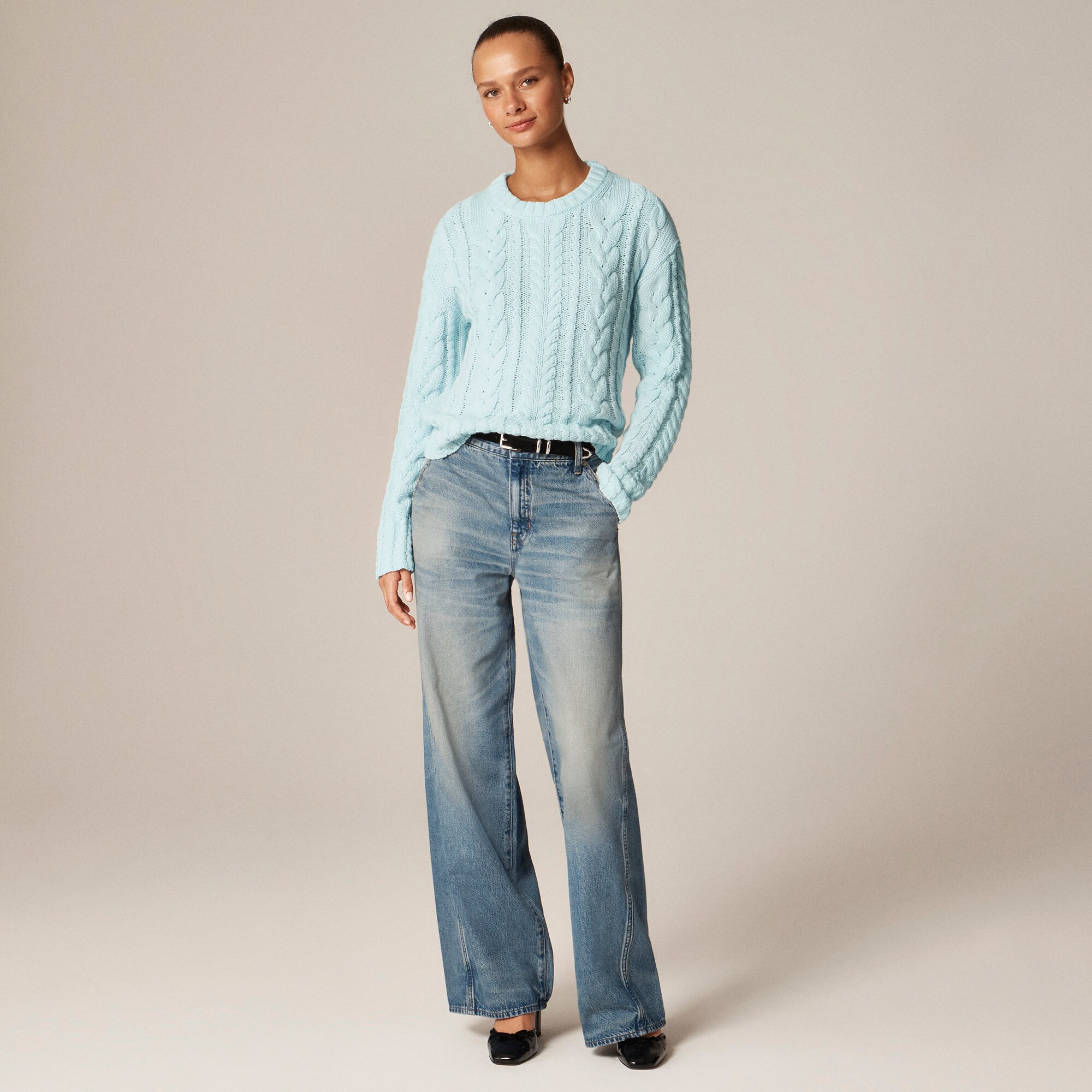 Cable-knit crewneck sweater